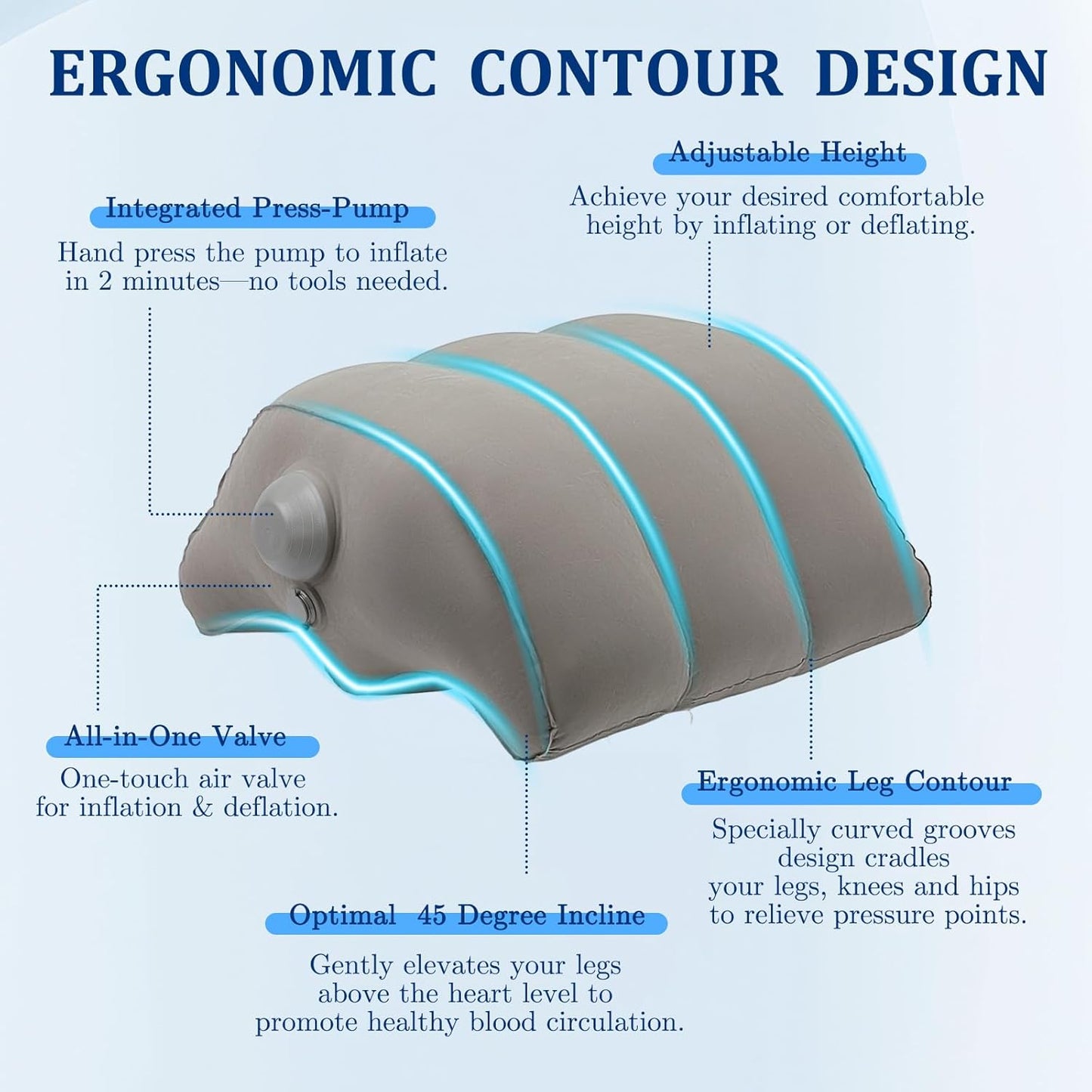 WIOR Inflatable Leg Elevation Pillow, Wedge Pillow for Sleeping Legs Swelling, Portable Blow-Up Leg Support Elevating Pillows for Injury Recovery Blood Circulation Knee Hip Foot Ankles Pain Relief