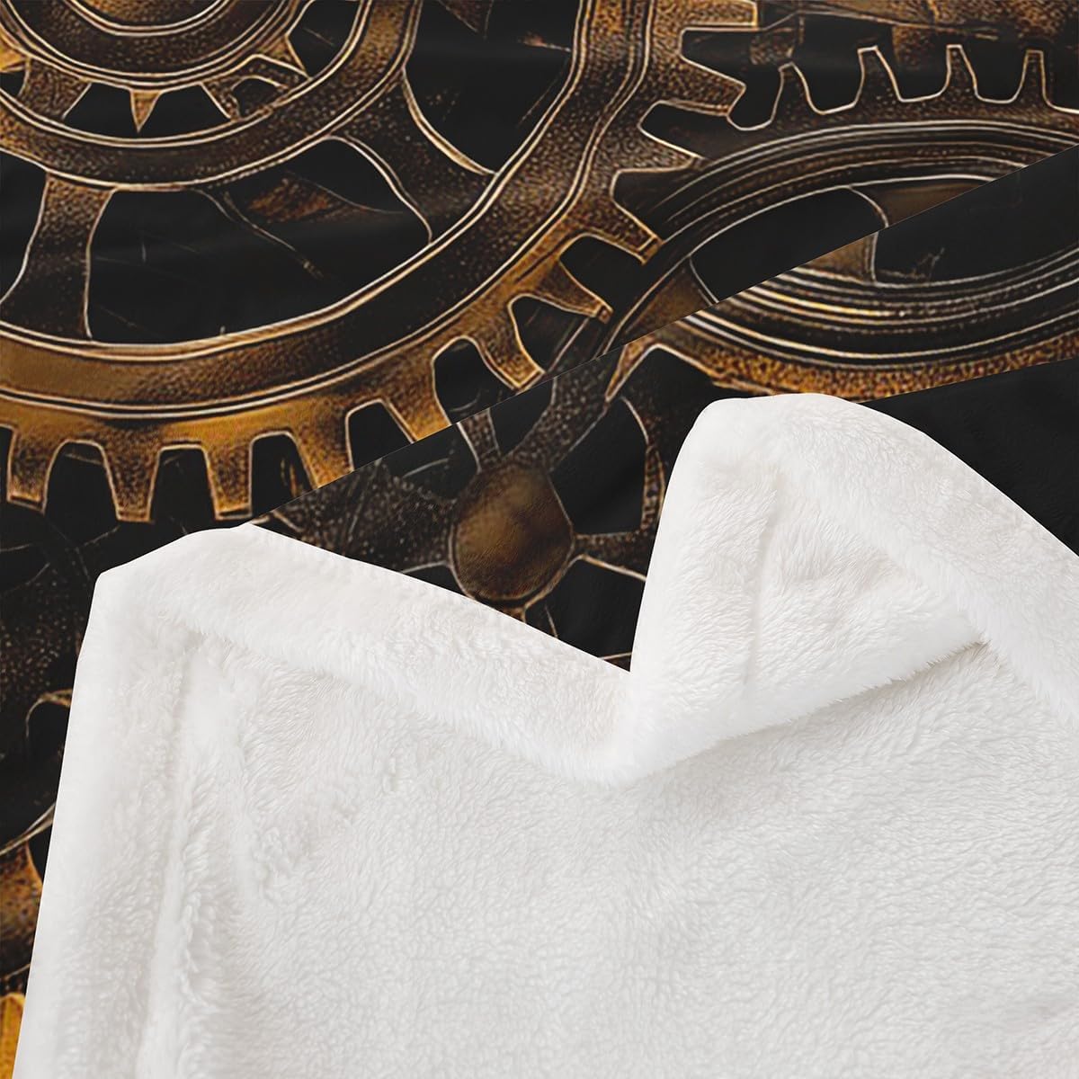 Erosebridal Golden Ndustrial Gear Fuzzy Blanket Steampunk Style Throw Blanket Clocks Theme Bed Blanket for Boys Men Mechanical Device Fleece Blanket Twin Warm Flannel, Black