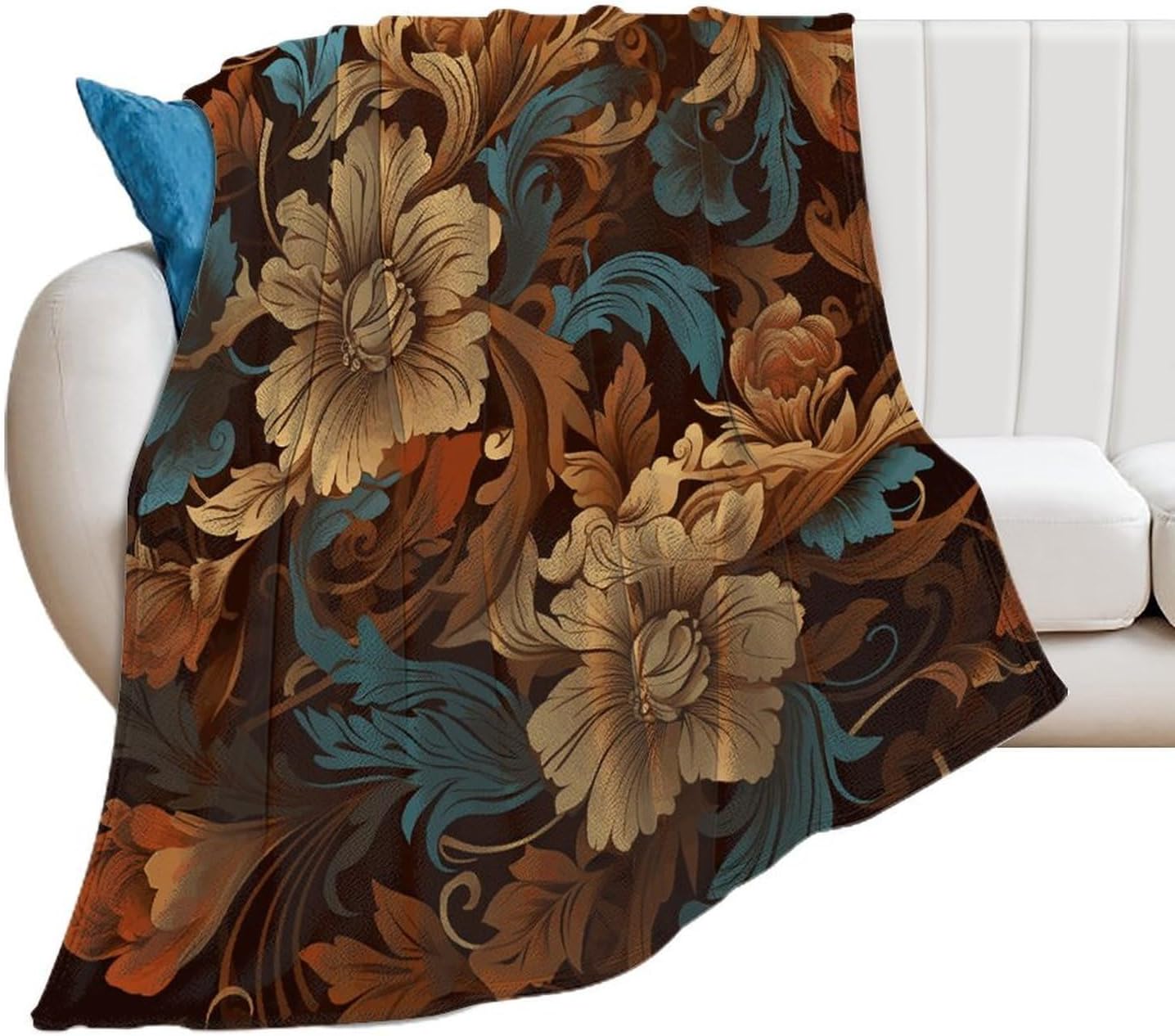 Set of Ornate Floral Blanket Super Soft Lightweight Throw Blanket Cute Cozy Warm Bed Blanket Decorative Fuzzy Blanket All-Season Home Decor Gift for Sofa Couch Living Room 40"*50" （100 * 130cm）