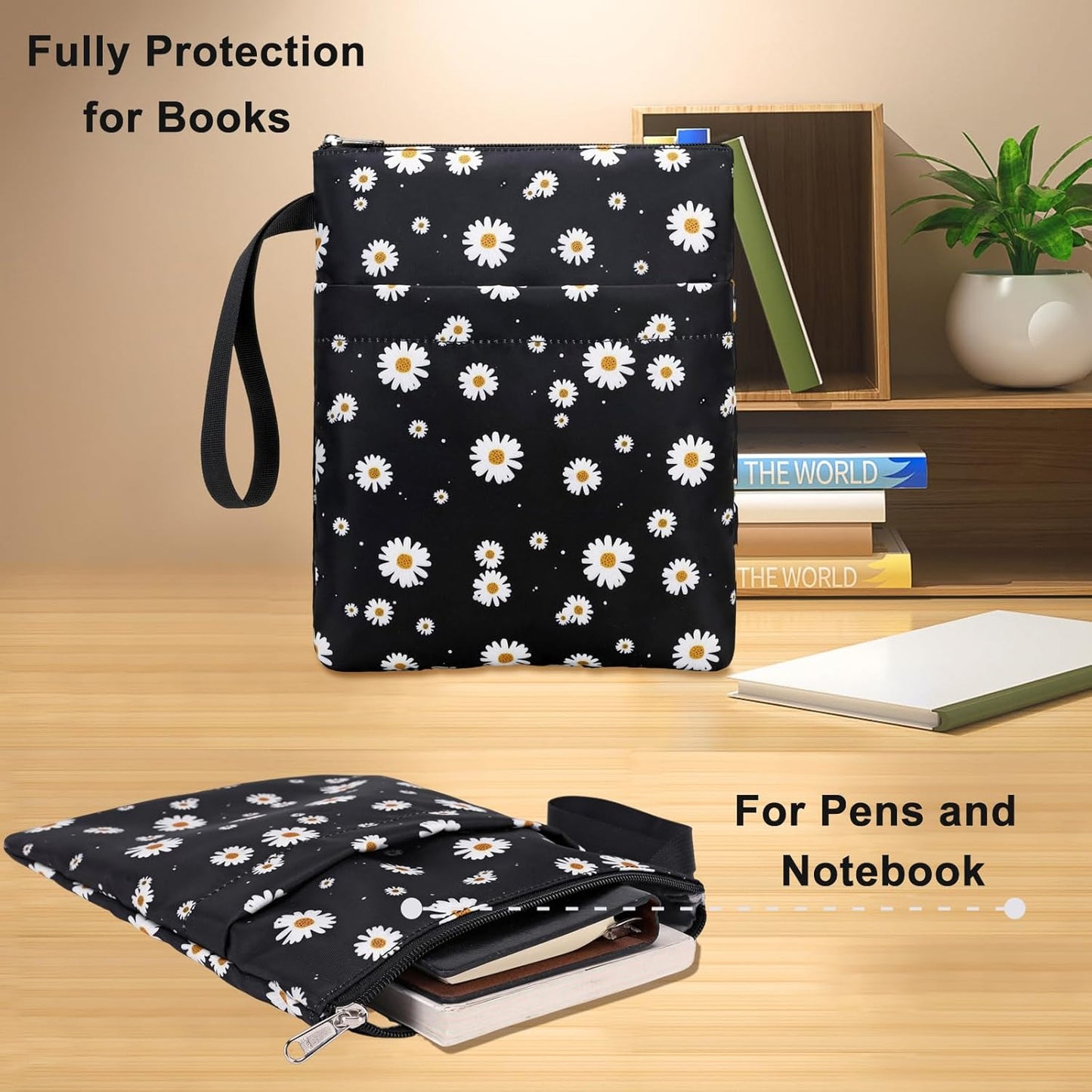DSIUE Book Sleeve Book Lover Gifts Book Protector with Zipper, Book Covers for Paperbacks, Book Pouch with Pockets, Book Accessories,11.4 X 9 Inch
