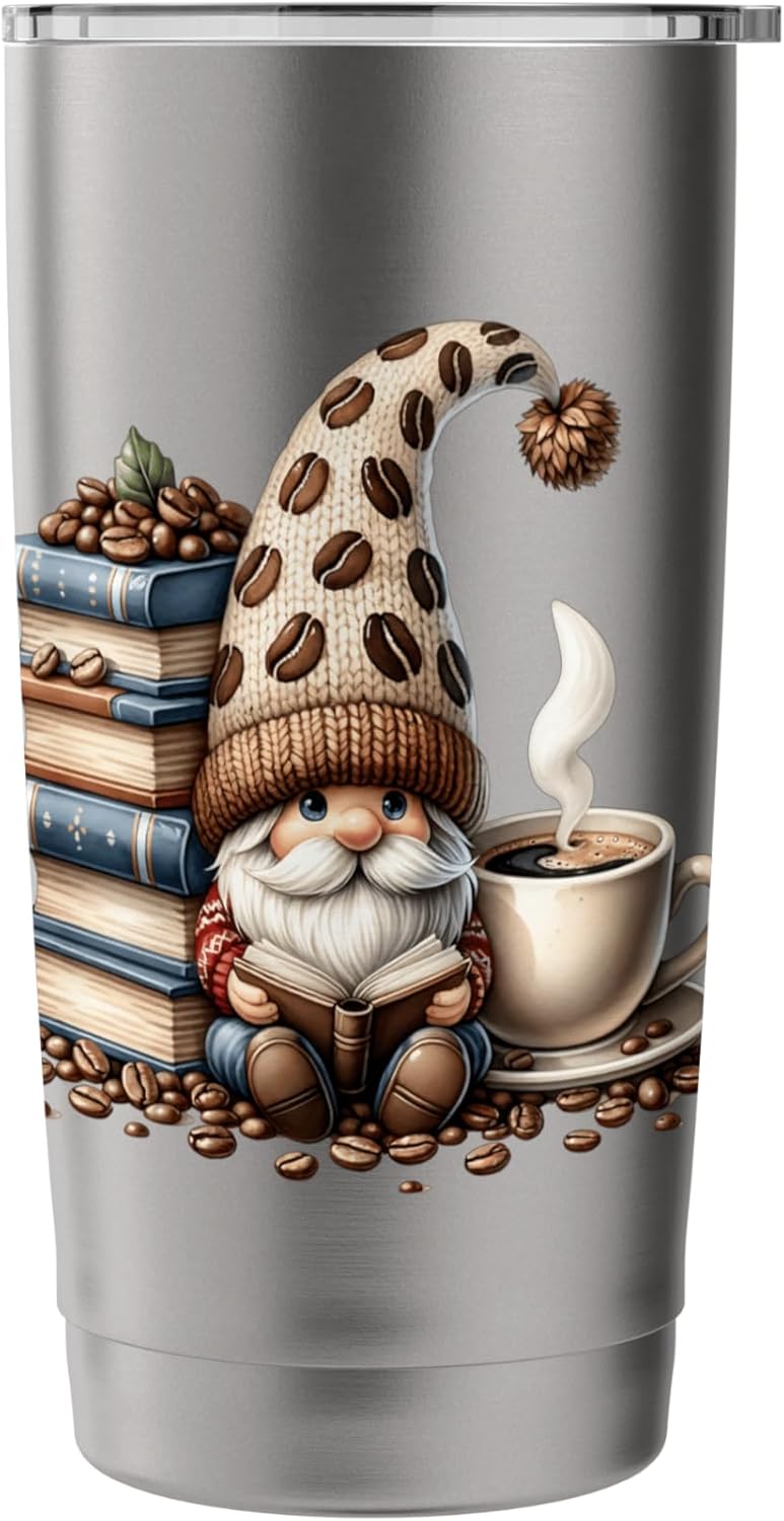 Librarian Gnome Love Reading Books Coffee Mug For Teacher Stainless Steel Insulated Tumbler