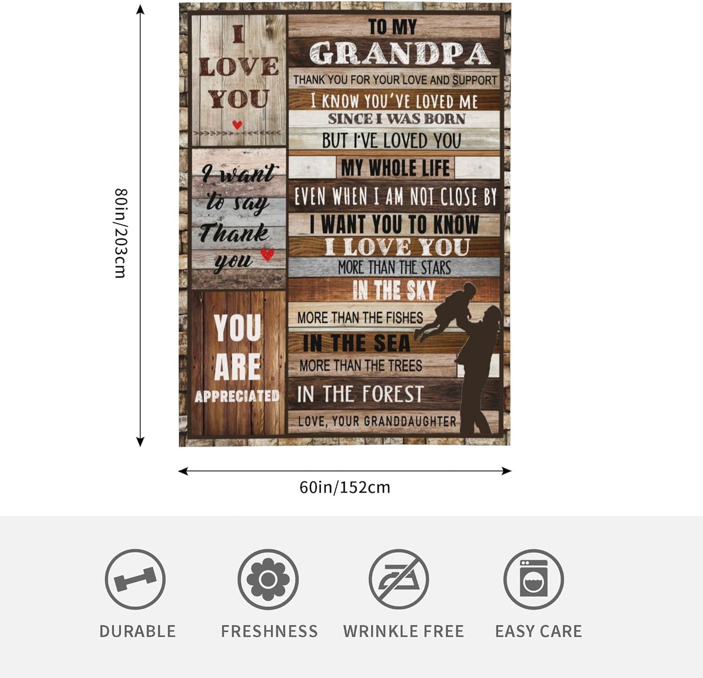 Grandpa Birthday Gifts, Grandpa Gift from Granddaughter, Soft Cozy Flannel Throw Blanket Christmas for Grandfather Fathers Day, Grandpas Blanket 80"x60",