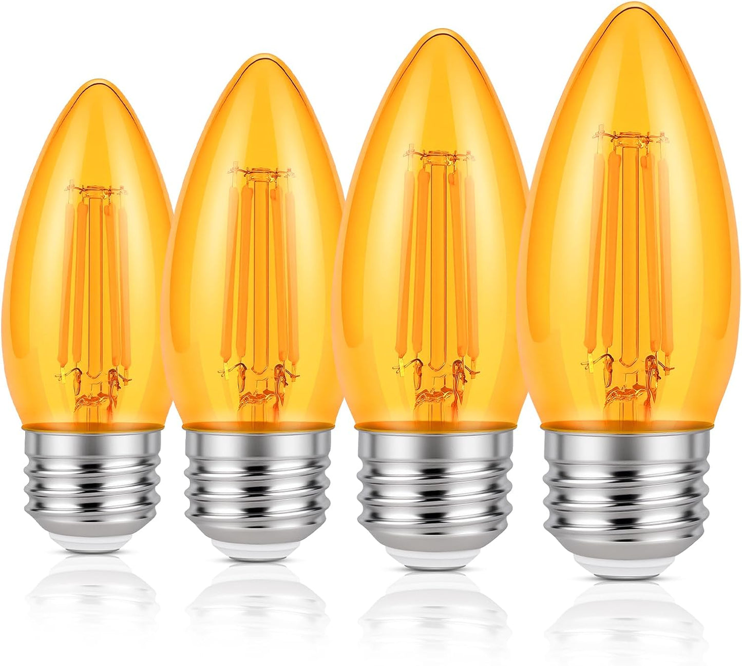 KINUR E26 B11 Small dim Amber LED Edison Light Bulbs,B11 Candelabra Bulb 2000K 4 watt-40 watt Light Bulbs Equivalent, Low watt Soft Warm Light Bulbs 4 Pack