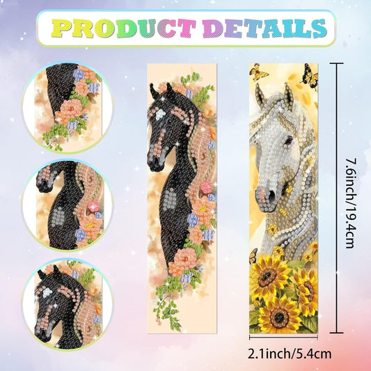 10Pcs Horse Flower 5D Diamond Art Bookmarks Floral Diamond DIY Painting Bookmarks Rhinestones Beaded Acrylic Tassel Bookmark for Adult Beginner Crafts