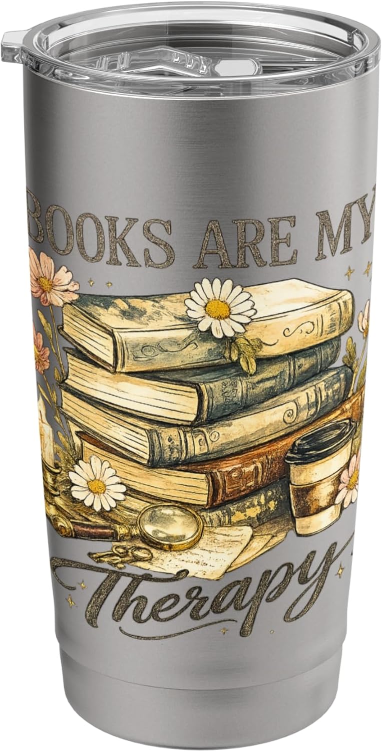 Books Are My Therapy Vintage Book Lover Aesthetic Stainless Steel Insulated Tumbler