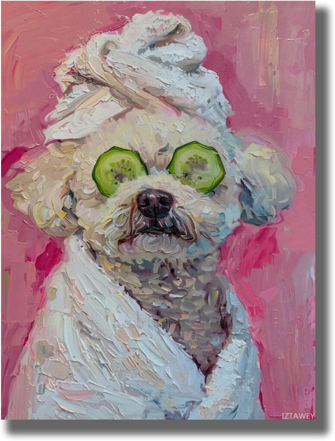 Bichon Frise Poster Print Pink Dopamine Wall Art Animal Bathroom Decor Canvas Funny Bathroom Dog Wall Art Poster Funny Aesthetic Decoration Gift Unframed 12x16inch