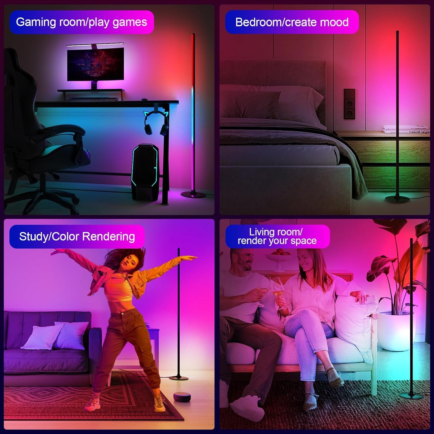 LED Floor Lamp, Corner Lamp Compatible with Alexa, Smart Modern Floor Lamp with Music Sync 16 Million Colors & 68+ Scene RGBICW Floor Lamp for Bedroom Living Room and Gaming Rooms