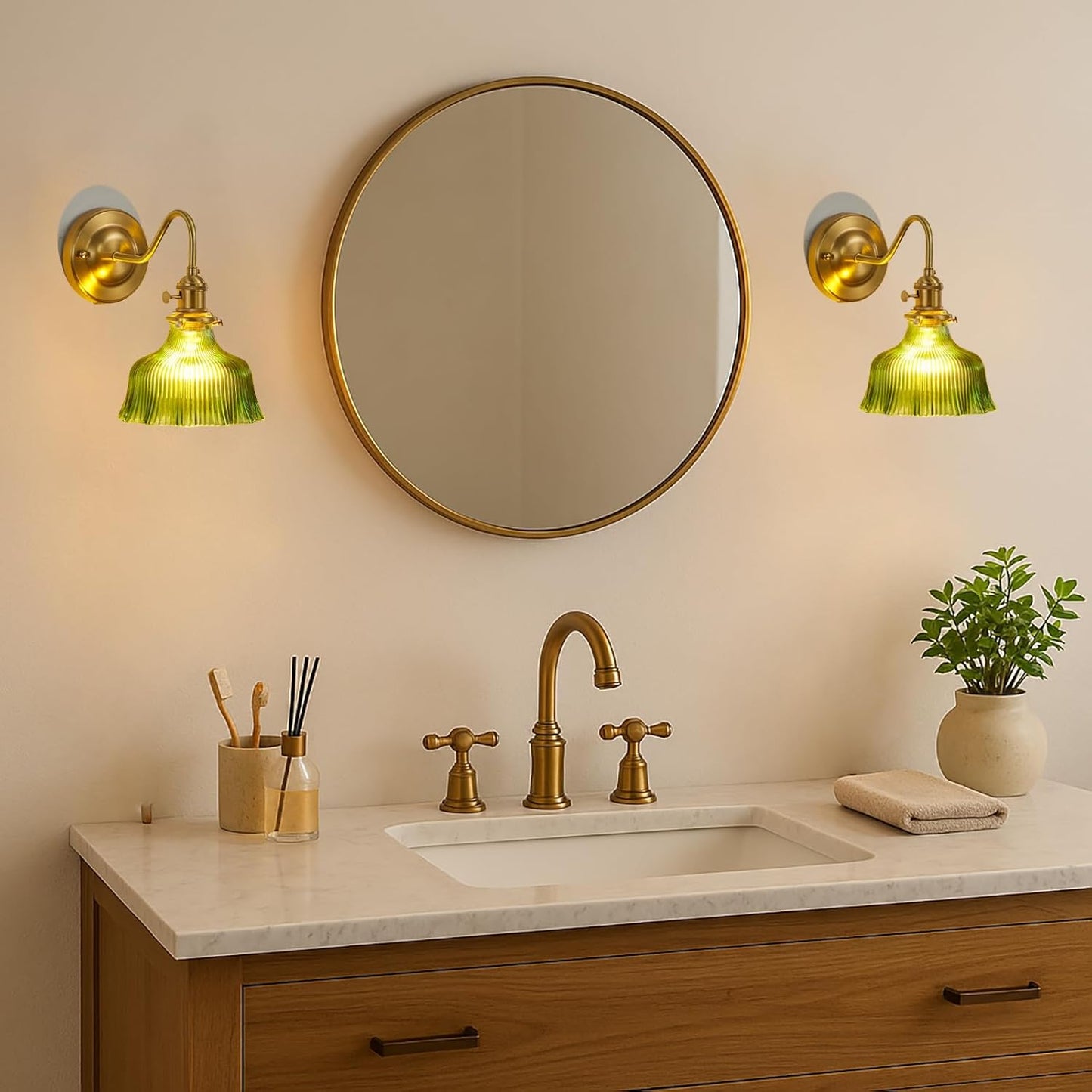 Retro Industrial Style Wall Sconce - Iron Base with Brass Socket, Wall Lights Fixtures with Green Glass Shade, Compatible with E26/E27 Bulbs, Hardwired Installation Reading Lamp