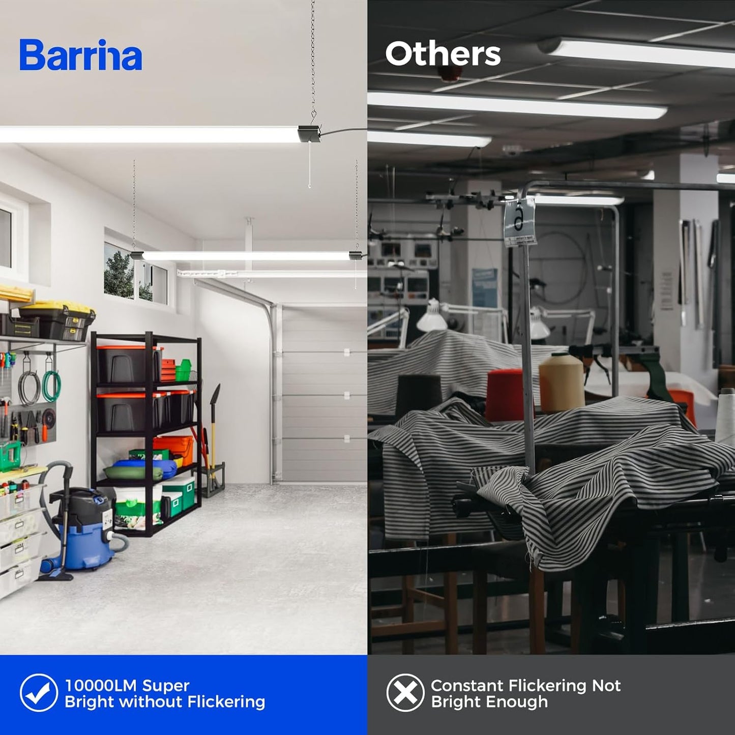 Barrina BS84 LED Shop Light for Garage, 10000LM, 84W, 4FT, 5000K Linkable Light Fixture for Workshop, Basement, Hanging or Flush Mount, Heat Dissipation with Pull Chain Switch, ETL,1 Pack