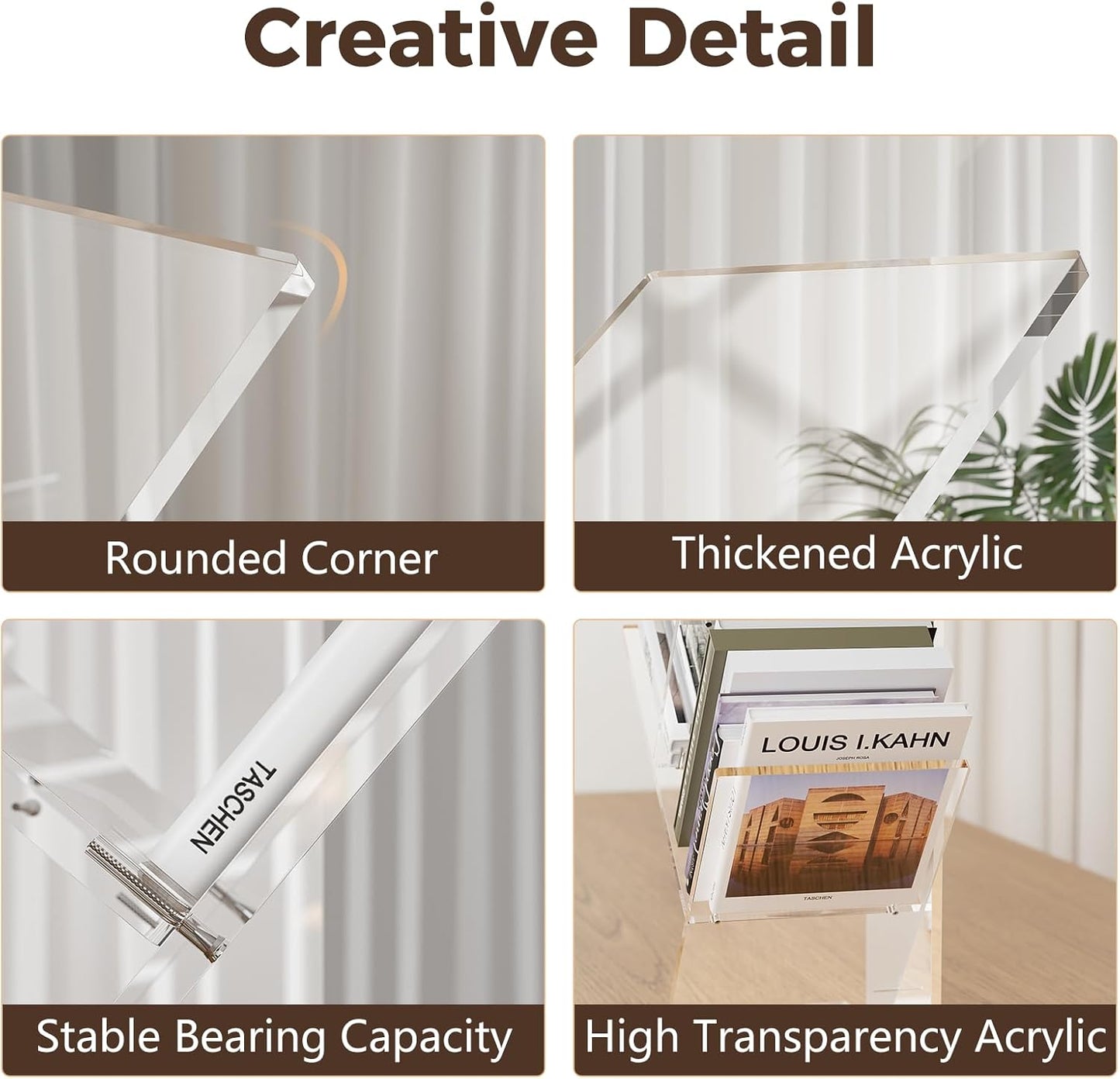 Small Shelf, 3 Tier Acrylic Mini Bookshelf, Tree Bookshelf for Tiny Home, Mini Book Shelf for Book/Cd/Movie Storage Cabinet/Room Corner/Office