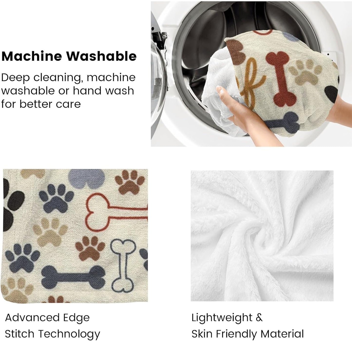 Dog Paws and Bones Print Throw Blanket Flannel Fleece Blankets Soft Plush for Sofa Couch Bedroom Gift 50"X40"