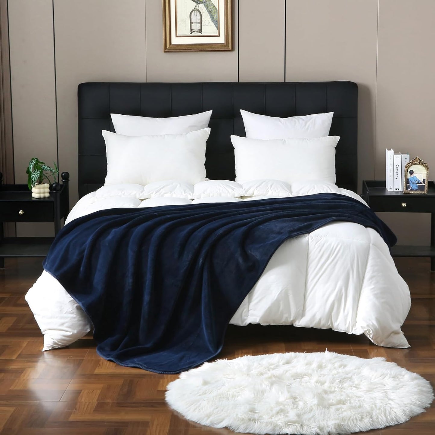 Knitted Thick Milk Velvet Fleece Throw Blanket for Couch Ultra-Plush Soft Decorative Colorful Travel Bed Office Blanket (Navy, 60" 80")