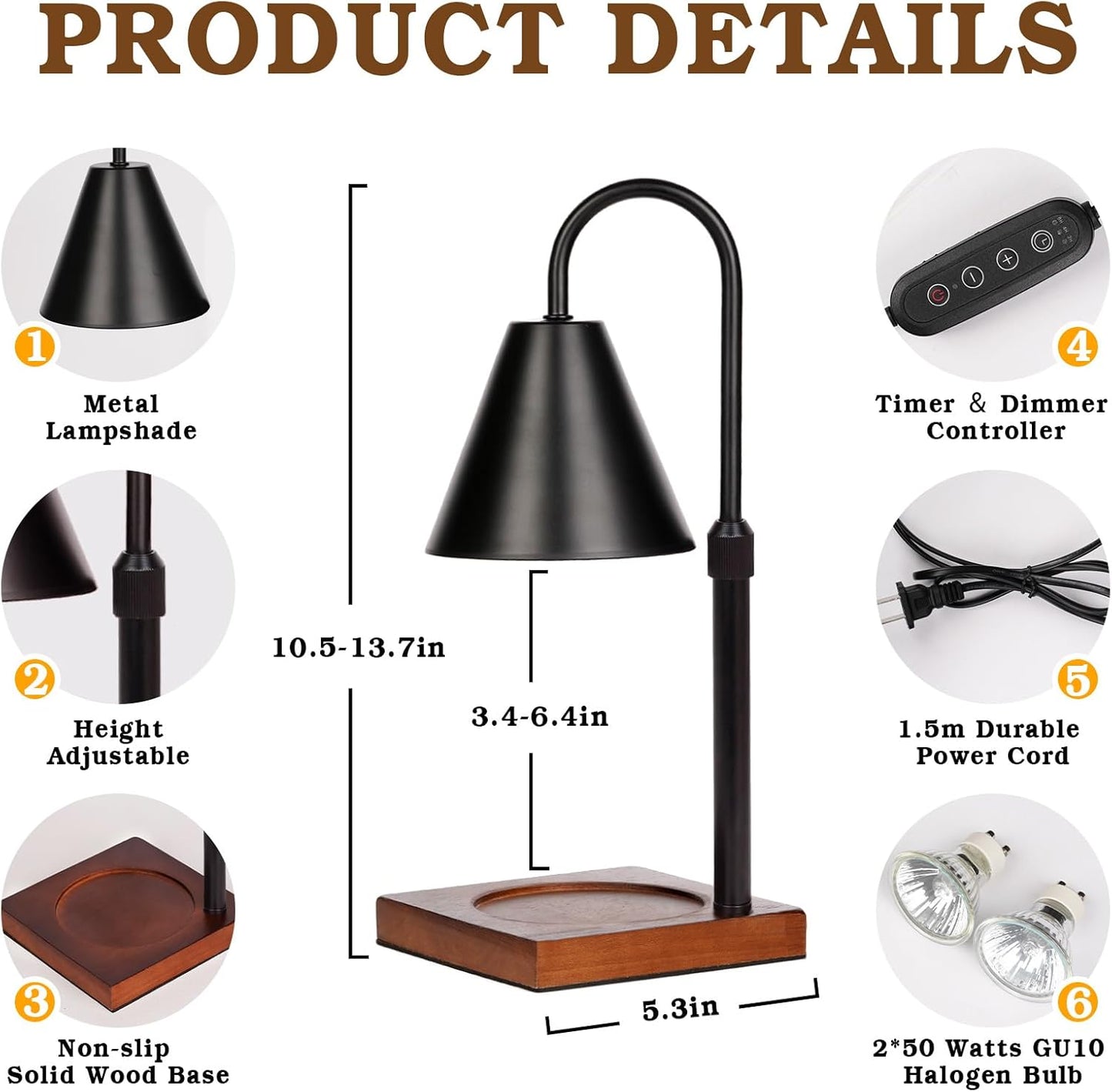 Modern Candle Warmer Lamp with Timer, Dimmable Candle Lamp Warmer, Men for Women Birthday Gifts, Black Candle Warmer, Adjustable Candle Light Warmer, Cozy Living Room Bedroom Home Decor