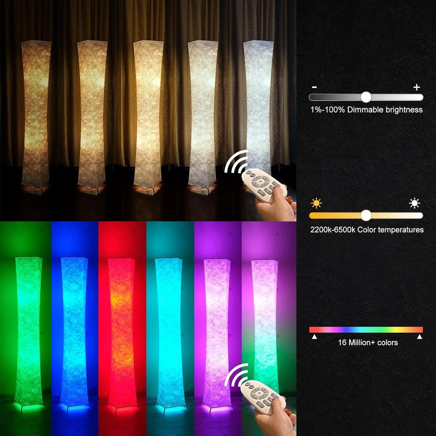 LEONC 61" Soft Light Floor Lamp for Game Room and TV, RGB Color Changing LED, Tyvek Fabric Shade, Smart App Control, Compatible with Alexa & Google Home, Music Sync and Multi Scene Modes,Floor Lamp