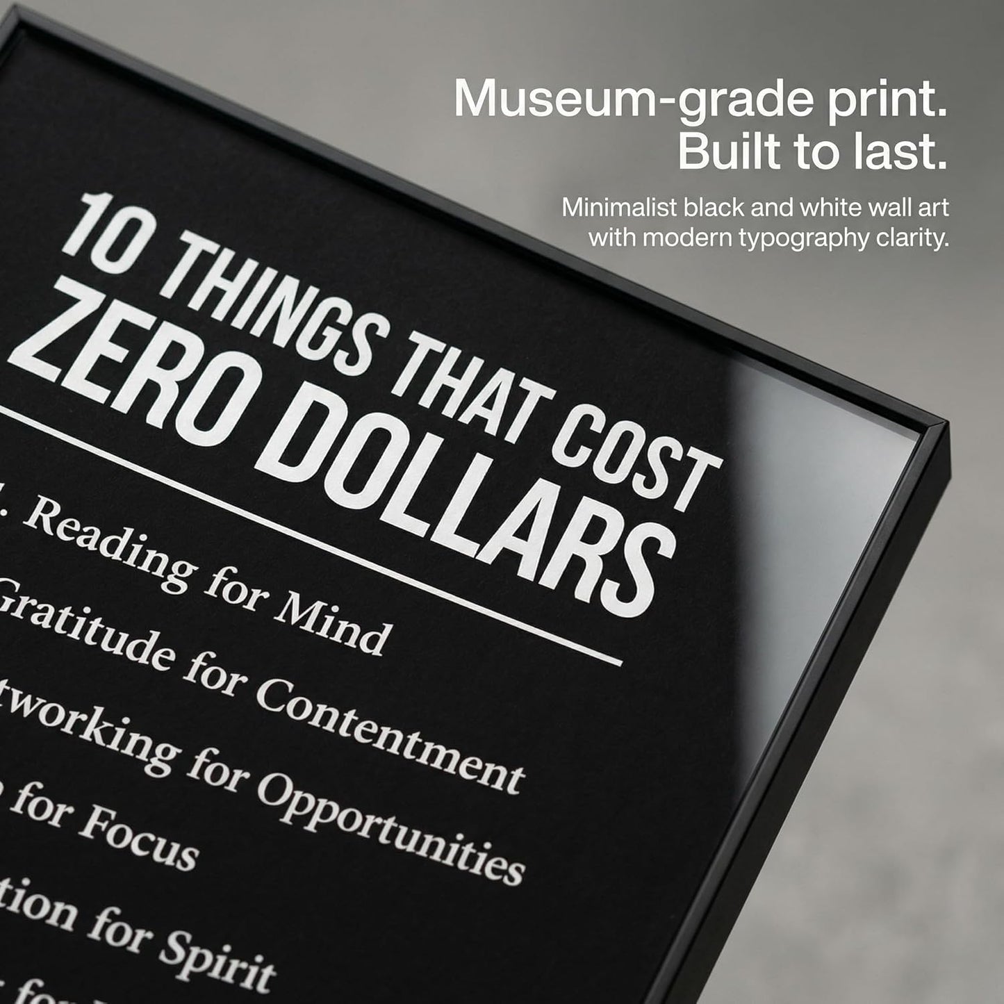 10 Things That Cost Zero Dollars Wall Art - Motivational Posters for Office, Classroom & Mental Health - Inspirational Self Care Checklist for Students, Entrepreneur & Team Building - 11x14