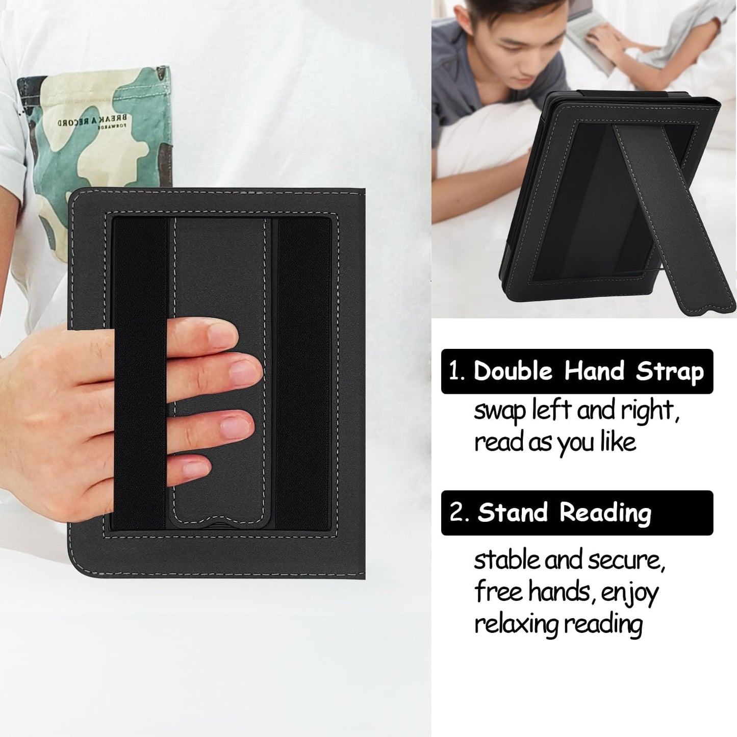 Stand Case for 6'' Kobo Clara Colour/Clara BW/Clara 2E Cover (Model N367 / N365 / N506) with Auto Sleep&Wake/Double Hand Strap/Magnetic Closure (Gentleman Black)