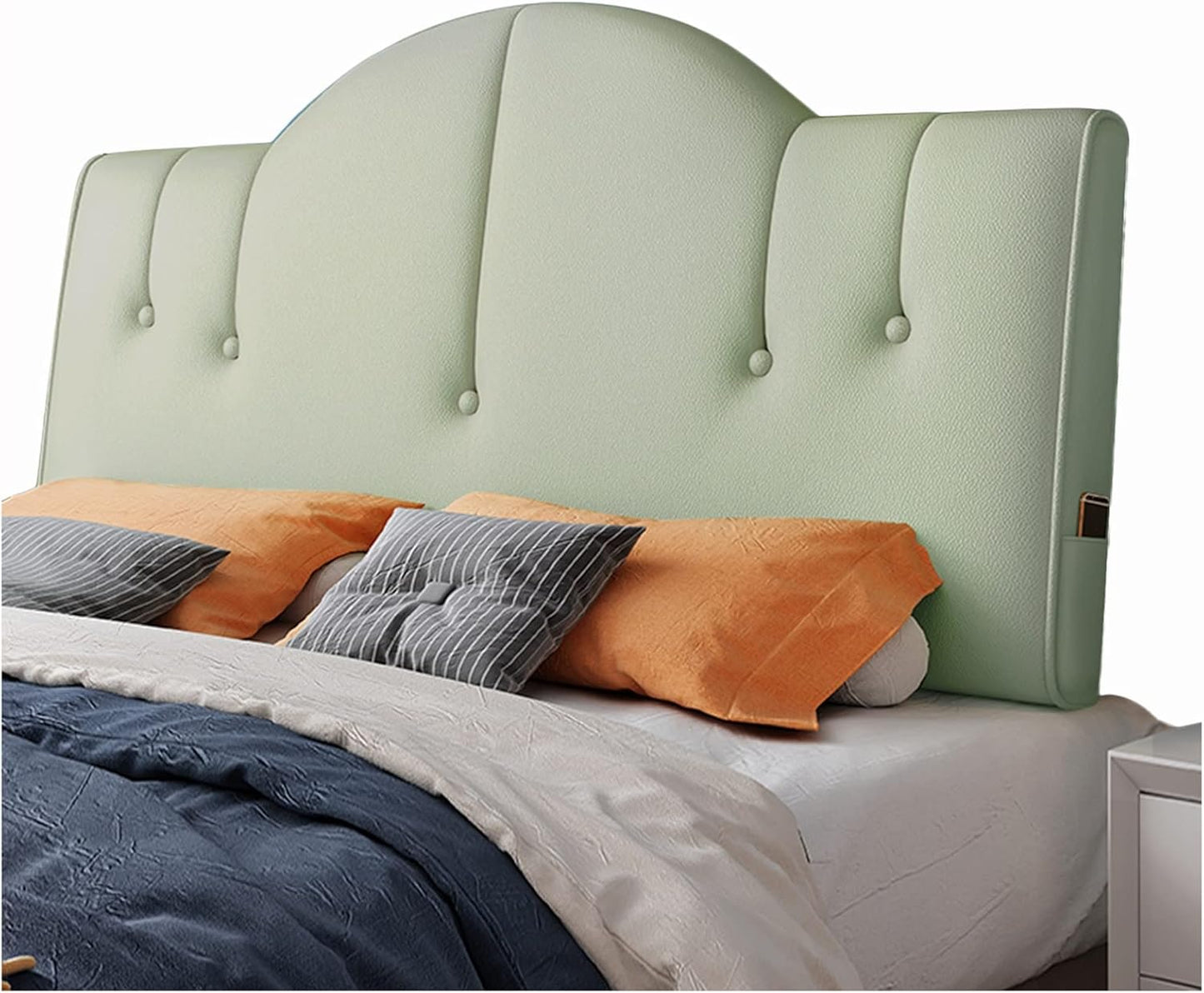 Headboard Bed Backrest Cushion PU Lumbar Support Reading Pillow Cozy Anti-Collision Backrest for Home Gaming Rest Customizable (Color : Beige Size : 190X60X10CM) (Green 200X60X10CM)