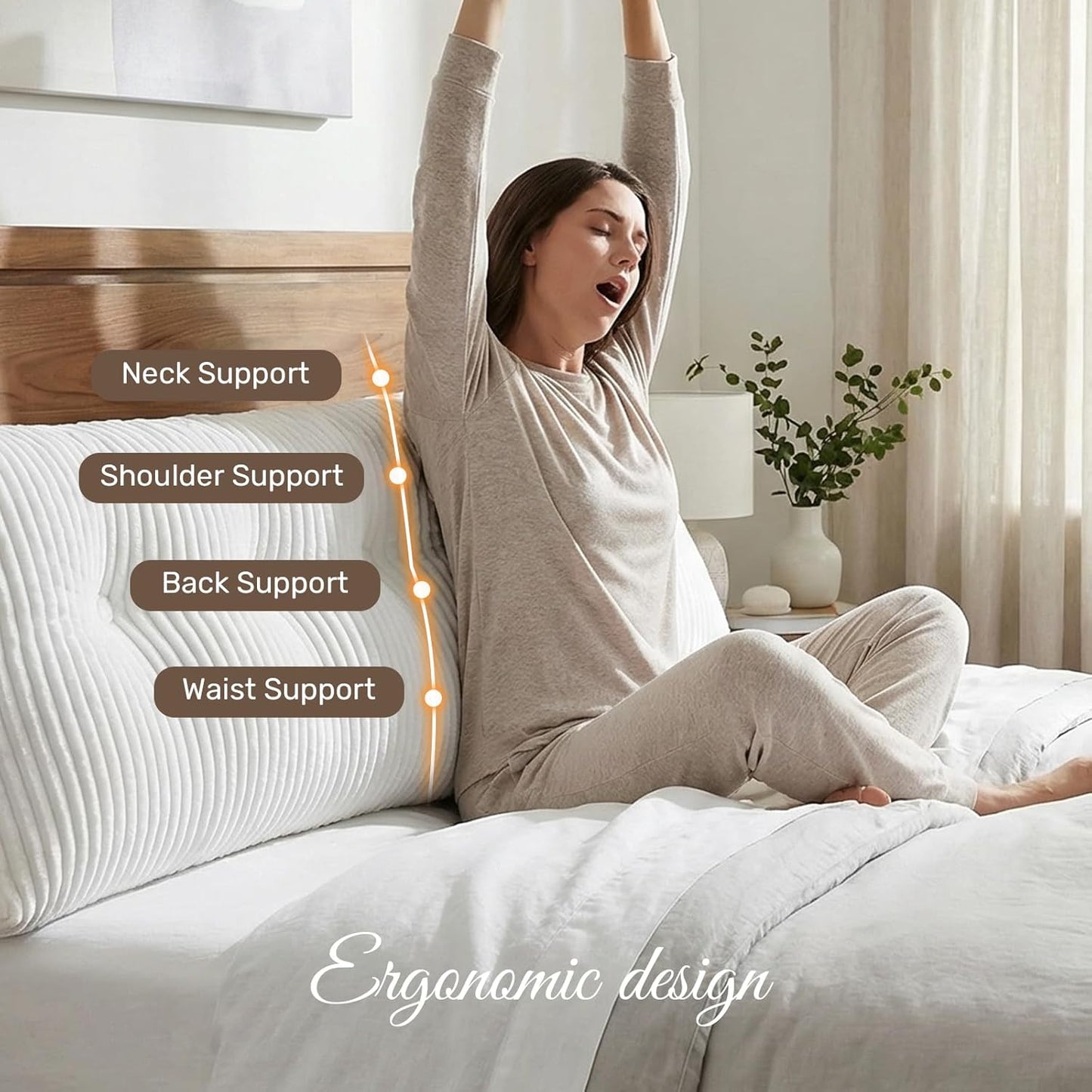 Deodar Headboard Pillow King, Wedge Pillows Headboard Triangle Reading Back Pillow with Removable Cover for Dorm Gaming Sleeping TV, Beige