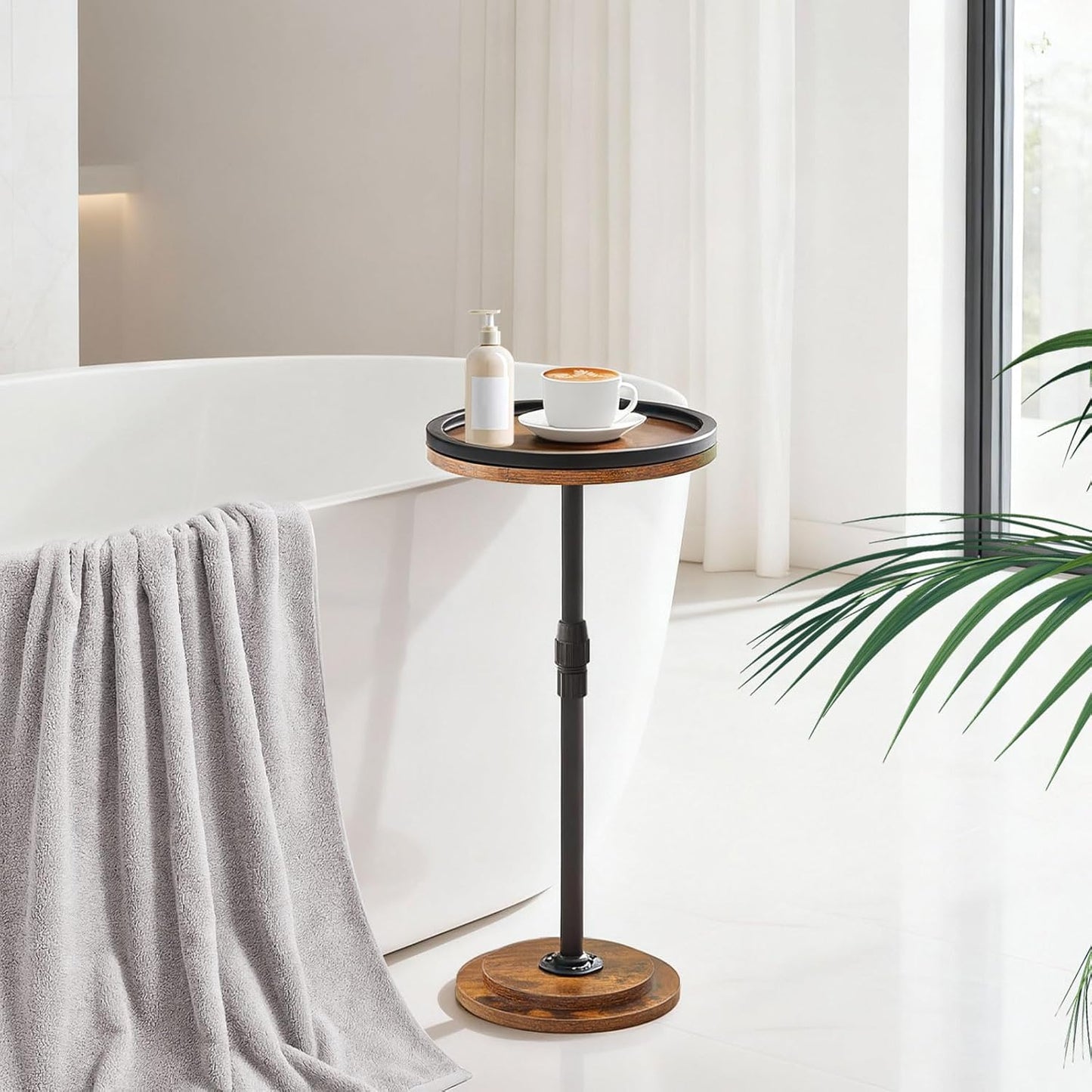 HOOBRO Small Round Side Table, Drink Table Height Adjustable, Coffee Martini Table with Stable Accent Pedestal for Small Spaces in Living Room, Bedroom, Sofa Couch, Rustic Brown BF268BZ01