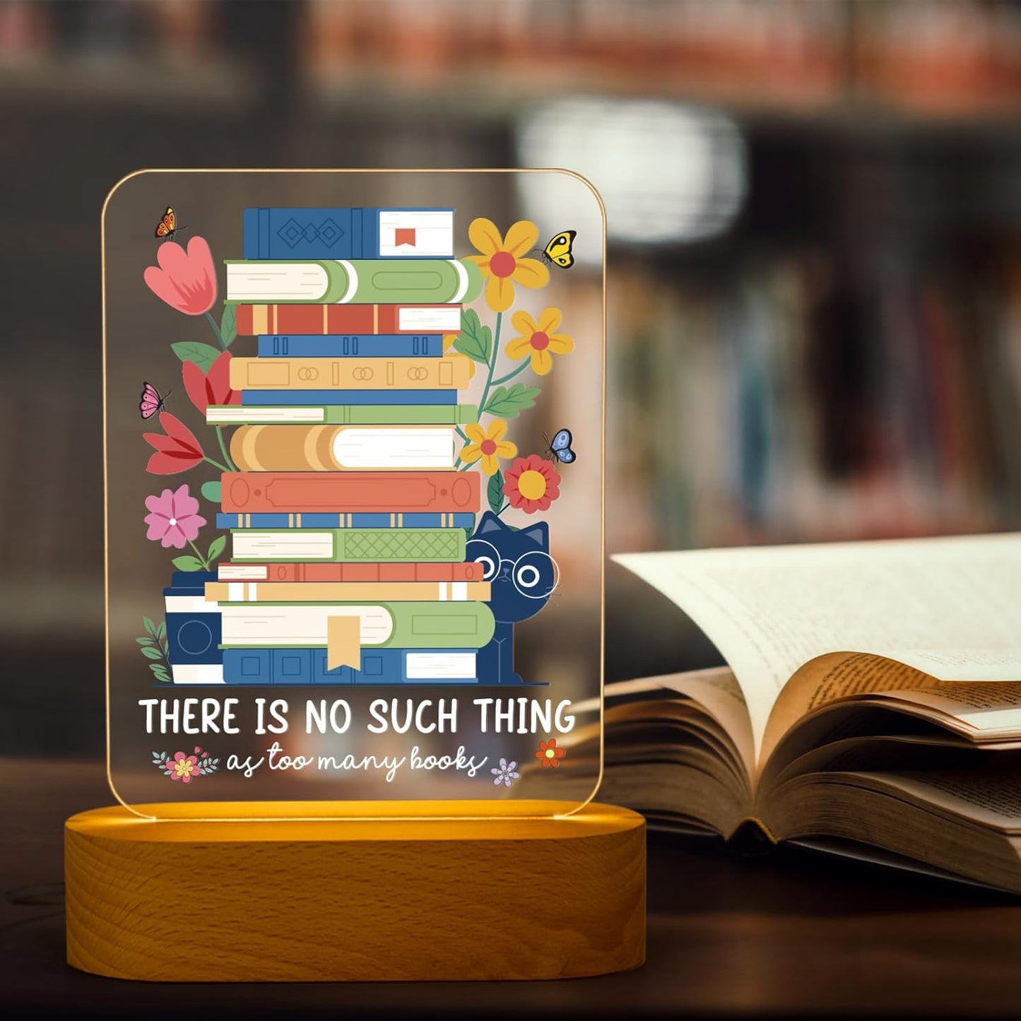 Bookish Gifts for Readers, Book Lovers Gift for Women LED Night Light, Unique Birthday Present for Reading Lovers Friends, Bookworms, Librarians, Women, Book Club Accessories - There Is No Such Thing