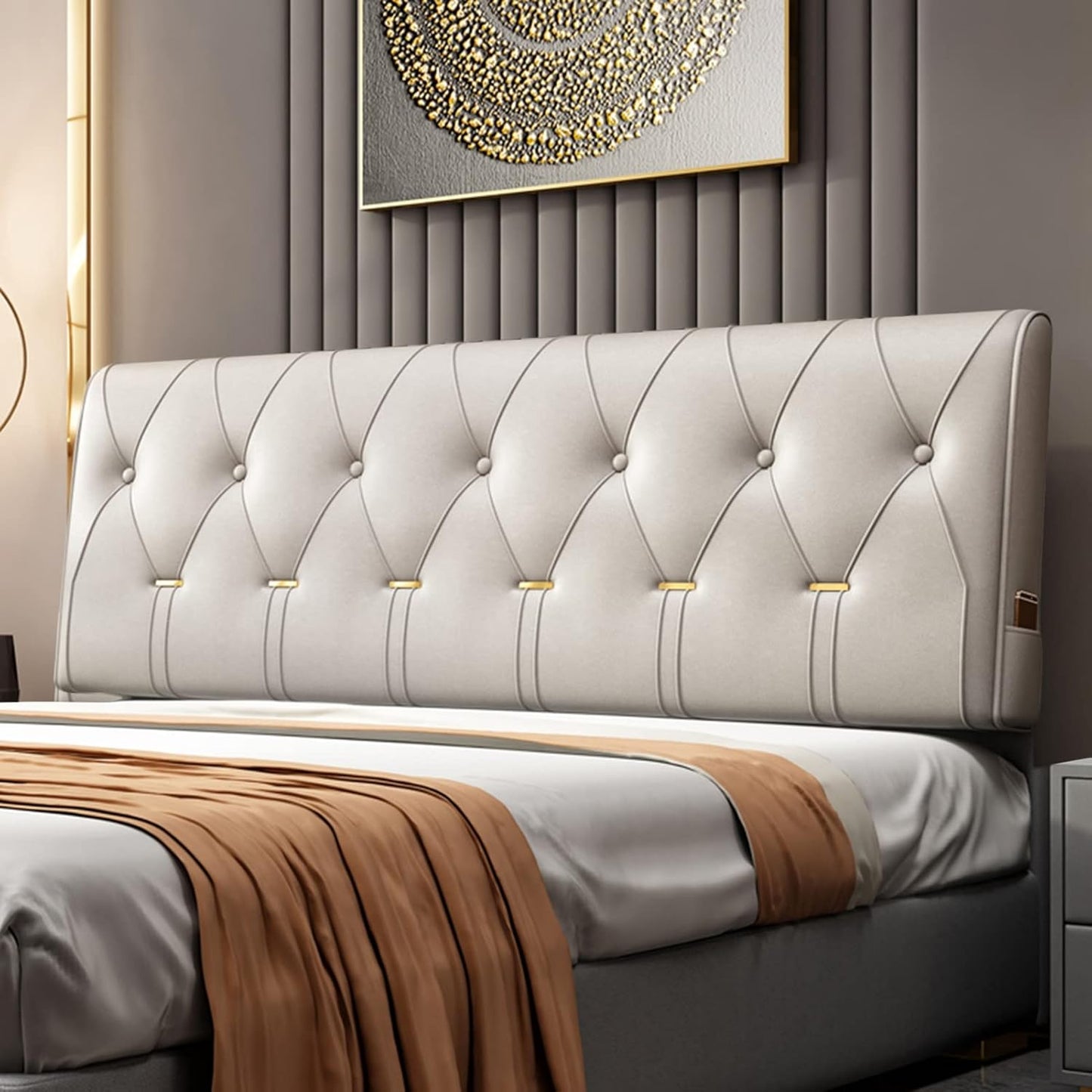 Headboard Bed Backrest Cushion Technology Cloth Upholstered Lumbar Support Pad Reading Pillows for Double Bed Sofa Office Customizable (Color : Yellow Size : 160X60X6CM) (Silver 180X60X10CM)