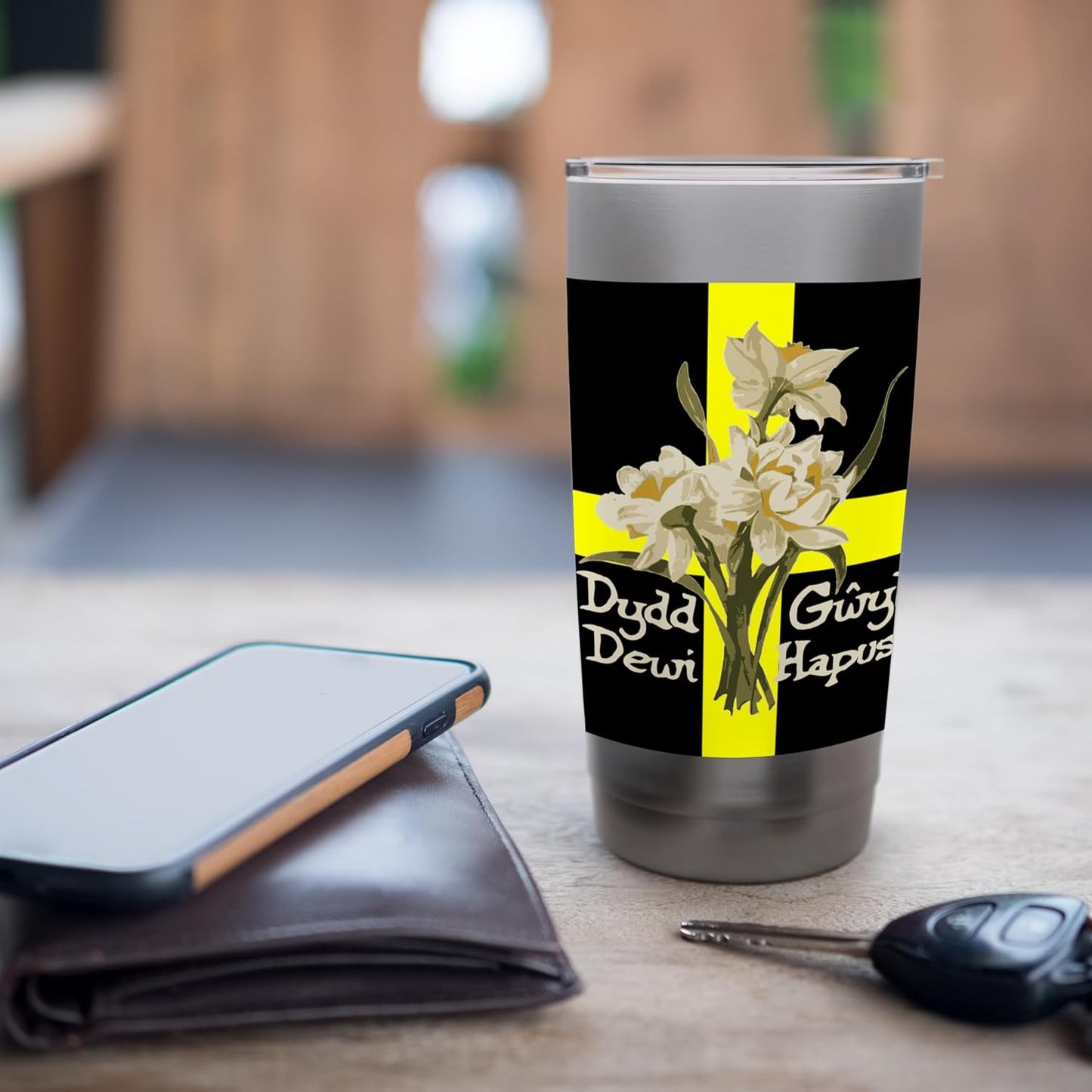 Dydd Gwyl Dewi Hapus With March Daffodils & St Davids Cross Stainless Steel Insulated Tumbler