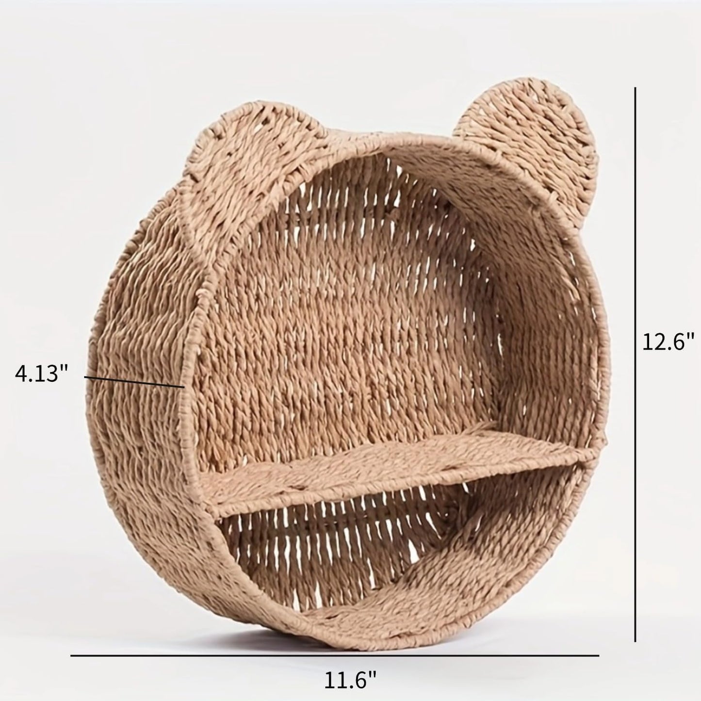 Bear Nursery Decor Wall Shelf, Handwoven Wicker Nursery Shelves for Wall, Wall Mounted Nursery Bookshelf for Small Books, Toys & Decor