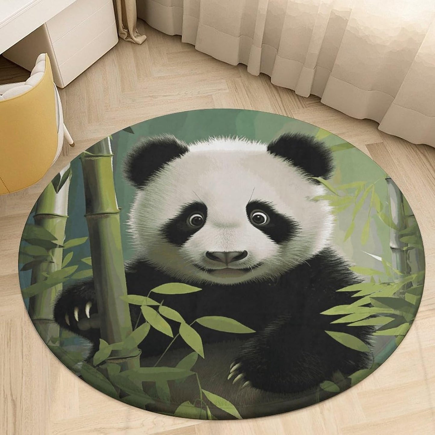 Curious Baby Panda Circle Rug Retro Luxury Coral Velvet Floor Mat Non Slip Soft Indoor Floor Carpet Comfy Thickened Area Rugs Modern Aesthetic Minimalist Carpets for Home Decor