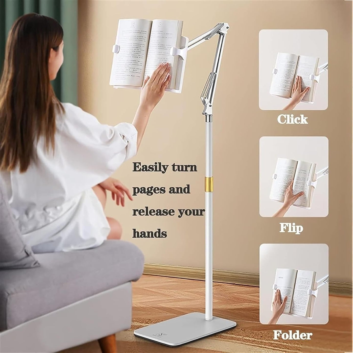 Floor Stand for Book Reading,Book Stand Height Adjustable,Extra Large Sturdy Rolling Lectern Stand,Cookbook Reading Desk Portable Sturdy Lightweight Bookstand-Textbooks Books (White) (White )