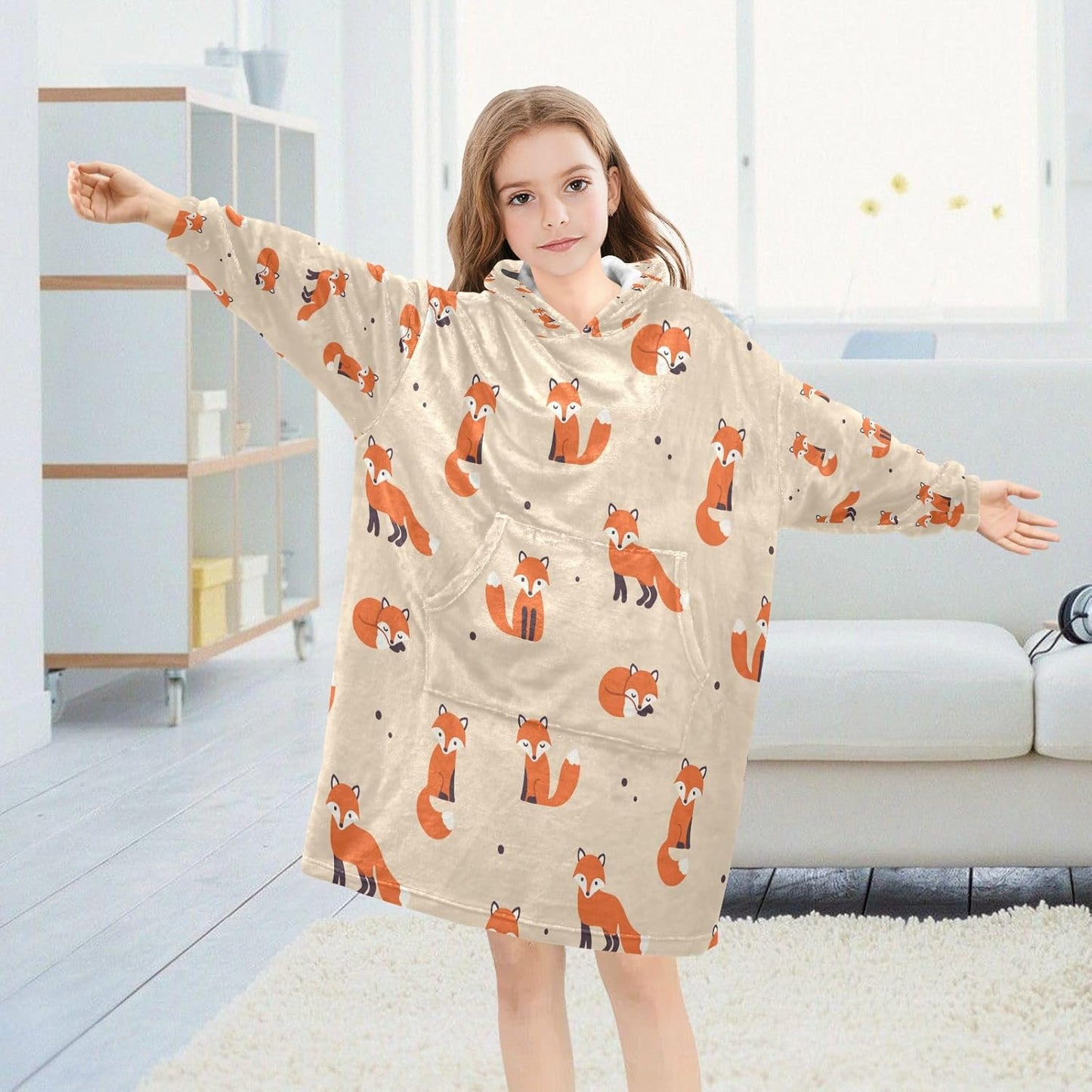 YETTASBIN Fox Wearable Blanket Hoodie for Kids, Oversized Soft Cozy Flannel Sweatshirt Blanket with Pocket