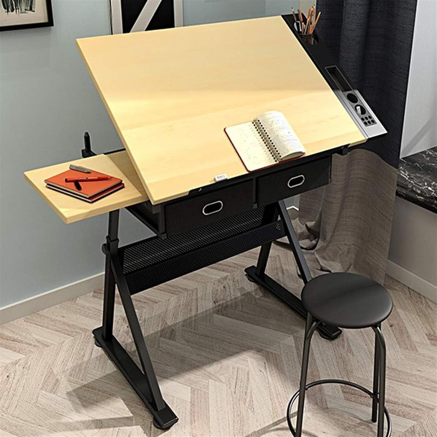 Drawing Tilting Tablet,Drafting Table,Drawing Desk Drafting Table with Storage, Height Adjustable Tiltable Art Desk, Maple Panel Drawing Desk, for Work Study Painting Craft Table