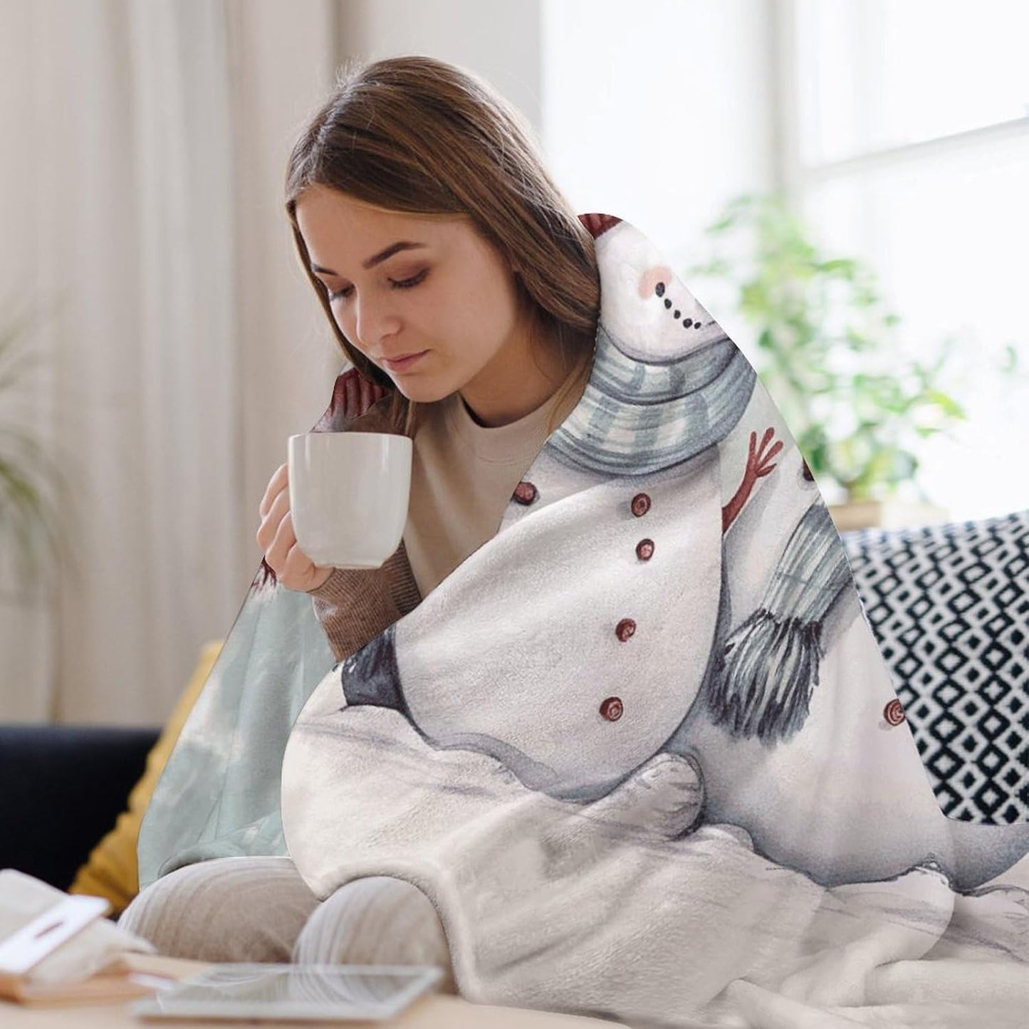 Winter Snowman Blanket Chunky Fluffy Fuzzy Bed Blankets Cozy Soft Warm Winter Blankets Anti-Pilling Flannel Throw Blanket for Couch Living Room Bedroom Multiple Size