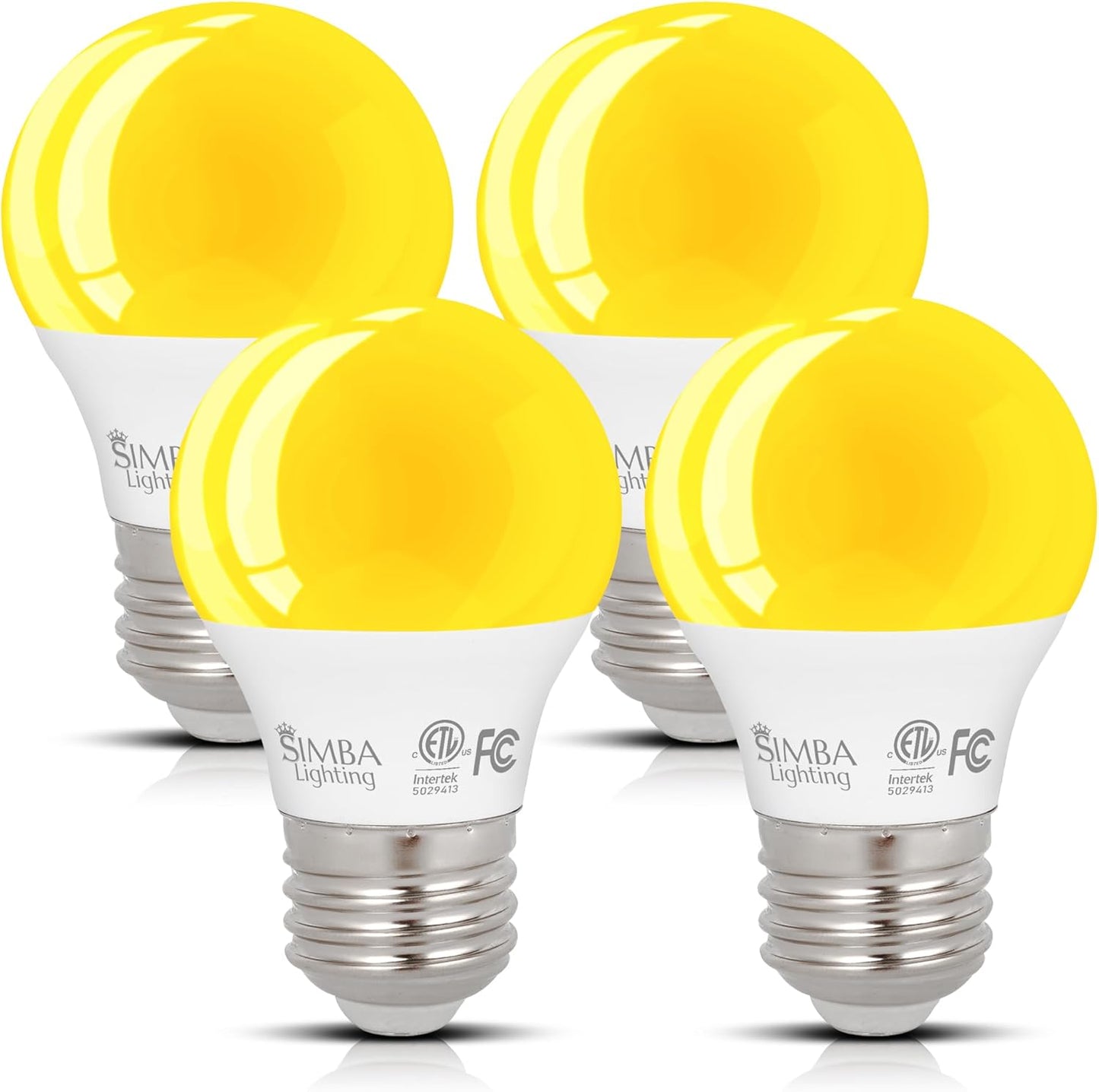 Simba Lighting LED Bug Non-Attracting Yellow Bulb ETL Listed 5W 40W Equivalent (4 Pack), Great for Outdoor Porch Light, Patio, Security, Night Light, Amber Warm Light, Compact A15 Shape E26 Base