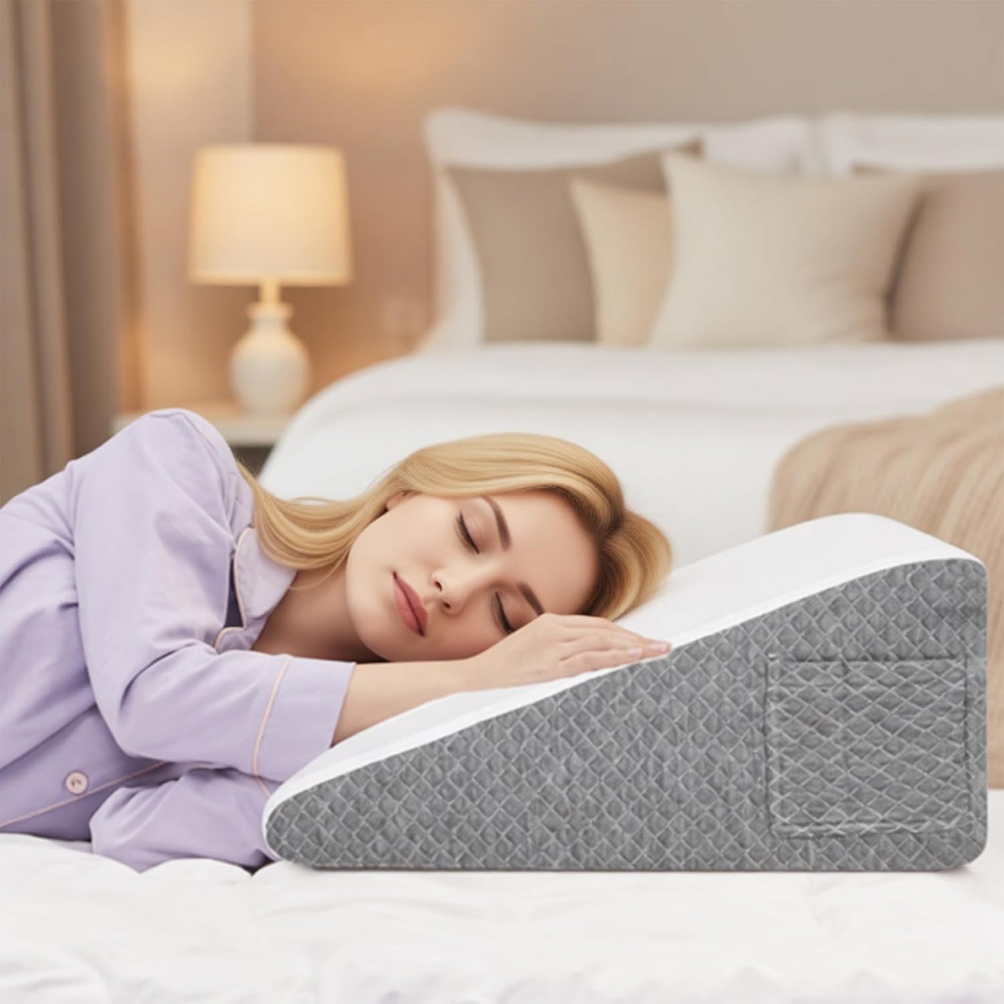 2PCS Wedge Pillow Set for After Surgery, Adjustable Bed Wedge Pillow Headboard with Memory Foam Neck Cushion – for Ac