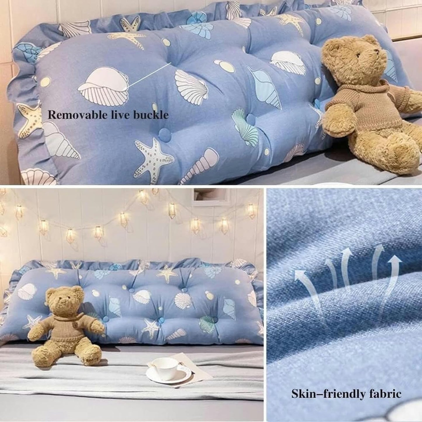 Headboard Cushions, Removable High Elasticity PP Cotton Filled Bolster Large Backrest Pillow Soft Wedge Reading Body Pillow Bed Rest Pillows(Blue,180x45x15cm)