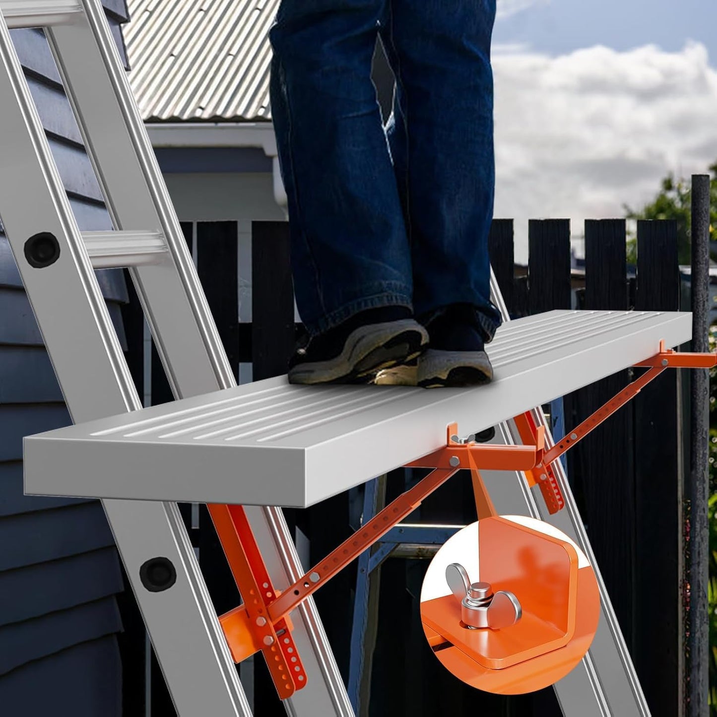 2 Pack Ladder Jacks for Scaffolding Platform Heavy Duty Steel Ladder Jacks Scaffold Bracket Extension Ladder Jack for Roofing Painting Jobsite 20 inch Platform