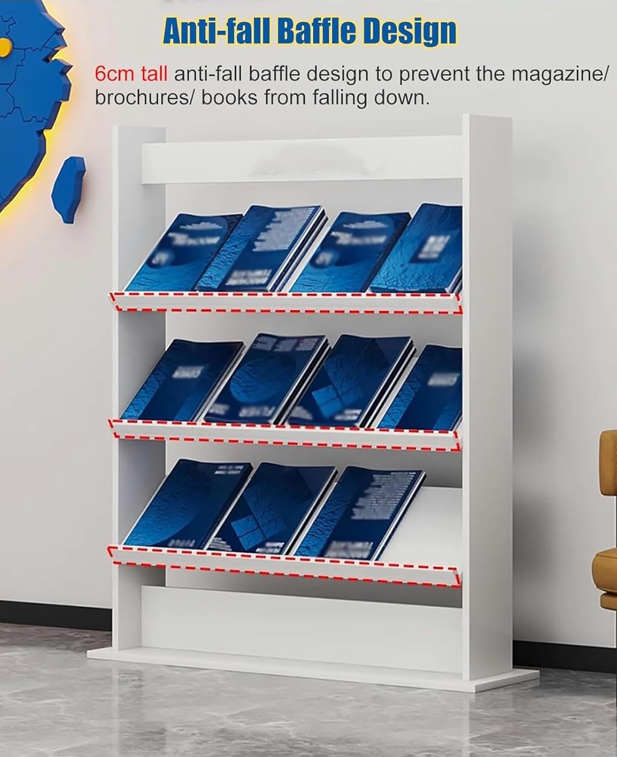 Commercial Free Standing Brochure Display Stand Magazine Holder, Wooden 4 Layer Tall Documents Storage Rack Bookshelf Leaflet Catalogs Racks (Color : Black, Size : L 60cm/23.6in)-1PC-