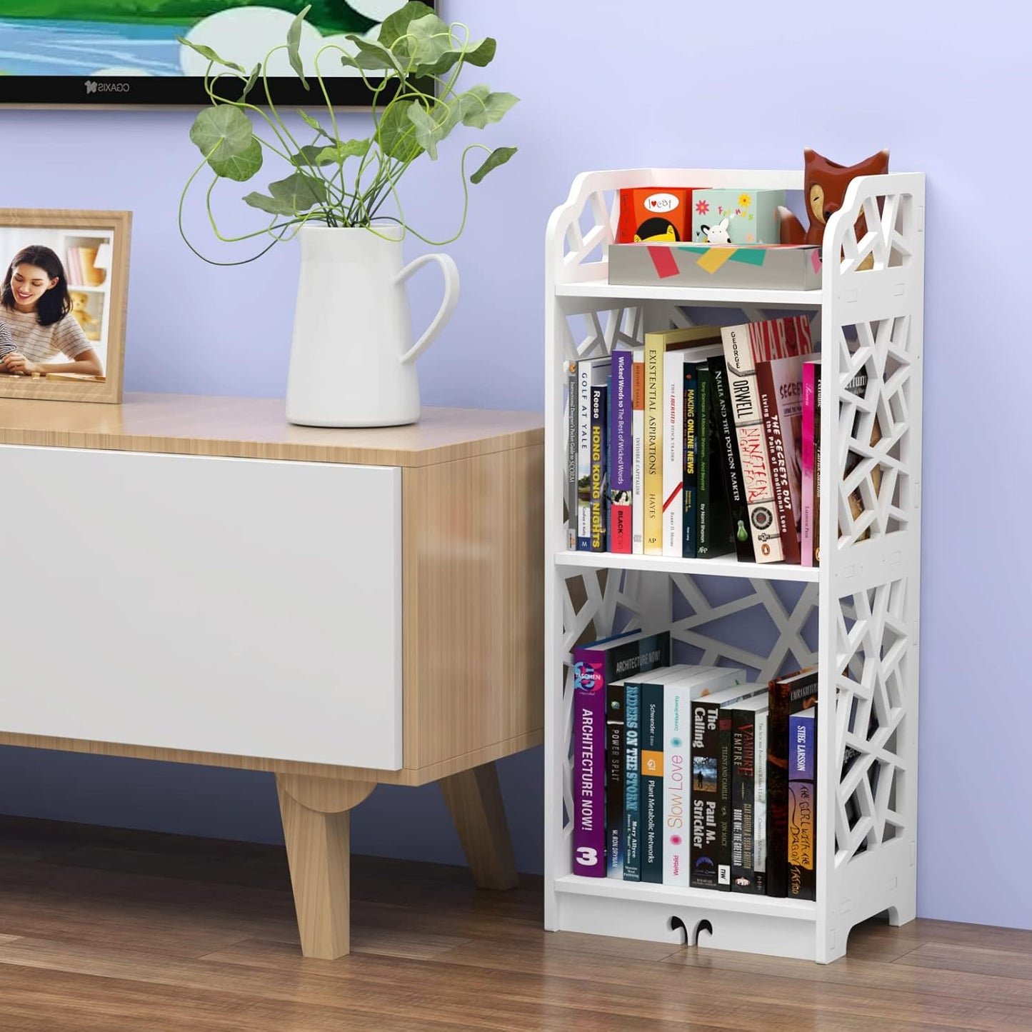 Rerii 3 Tier Bookshelf, Small Bookcase for Small Spaces, Narrow Thin Book Shelf for Bedroom, 3 Shelf Bookcase for Kids Room and Living Room
