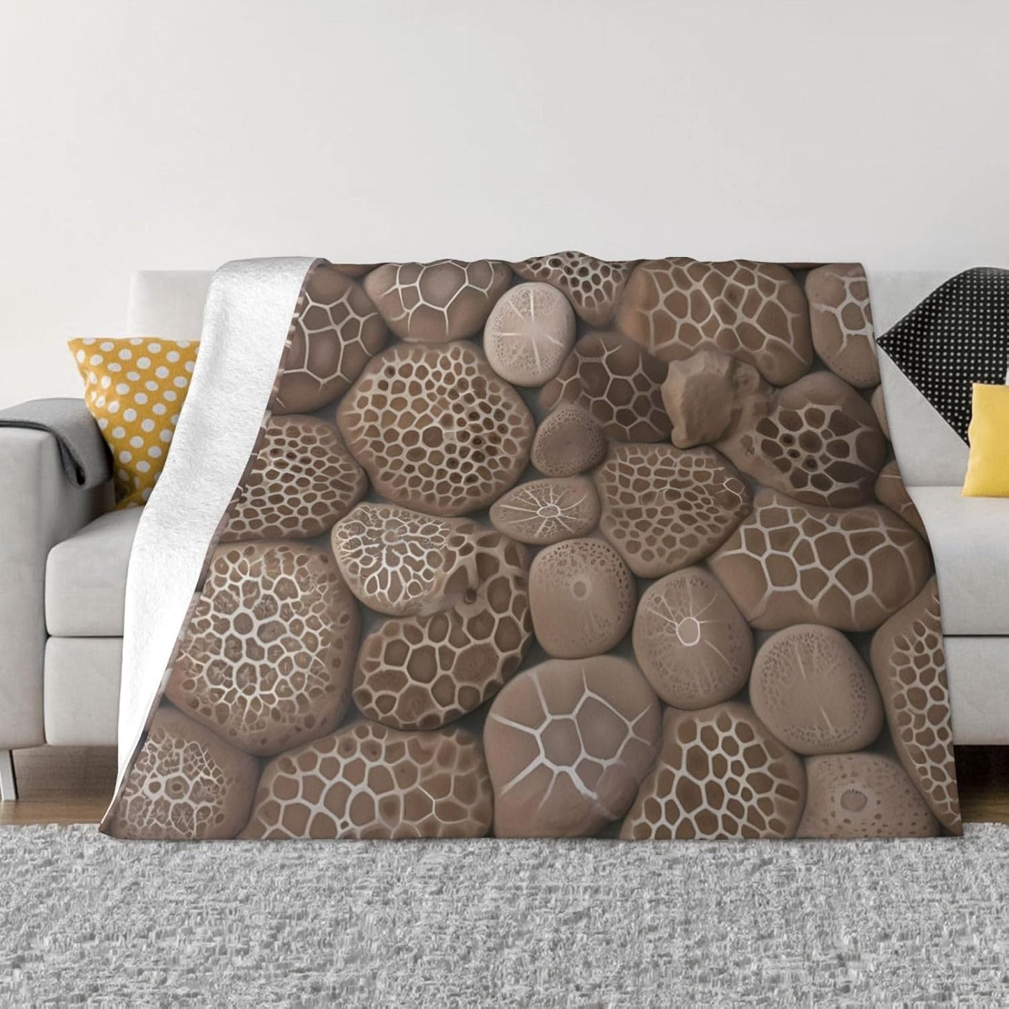 Throw Blanket Reversible Plush Blanket 60"x50" Petoskey Stone Blankets Flannel Warm Cozy Throws for Sofa Farmhouse Decor Lightweight Throw for Couch Bed All Seasons