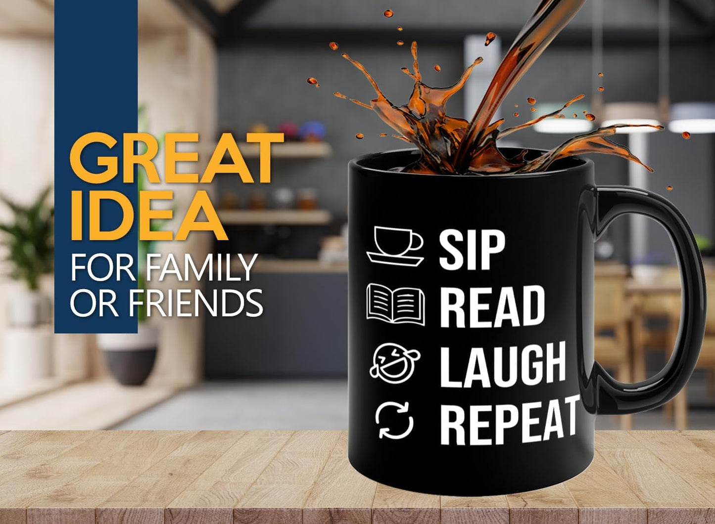 Book Lover Coffee Mug 11oz Black -SIP Read Laugh - Bookworm Literature Library Book Lover Reader Booked Editor Intellectual Studious