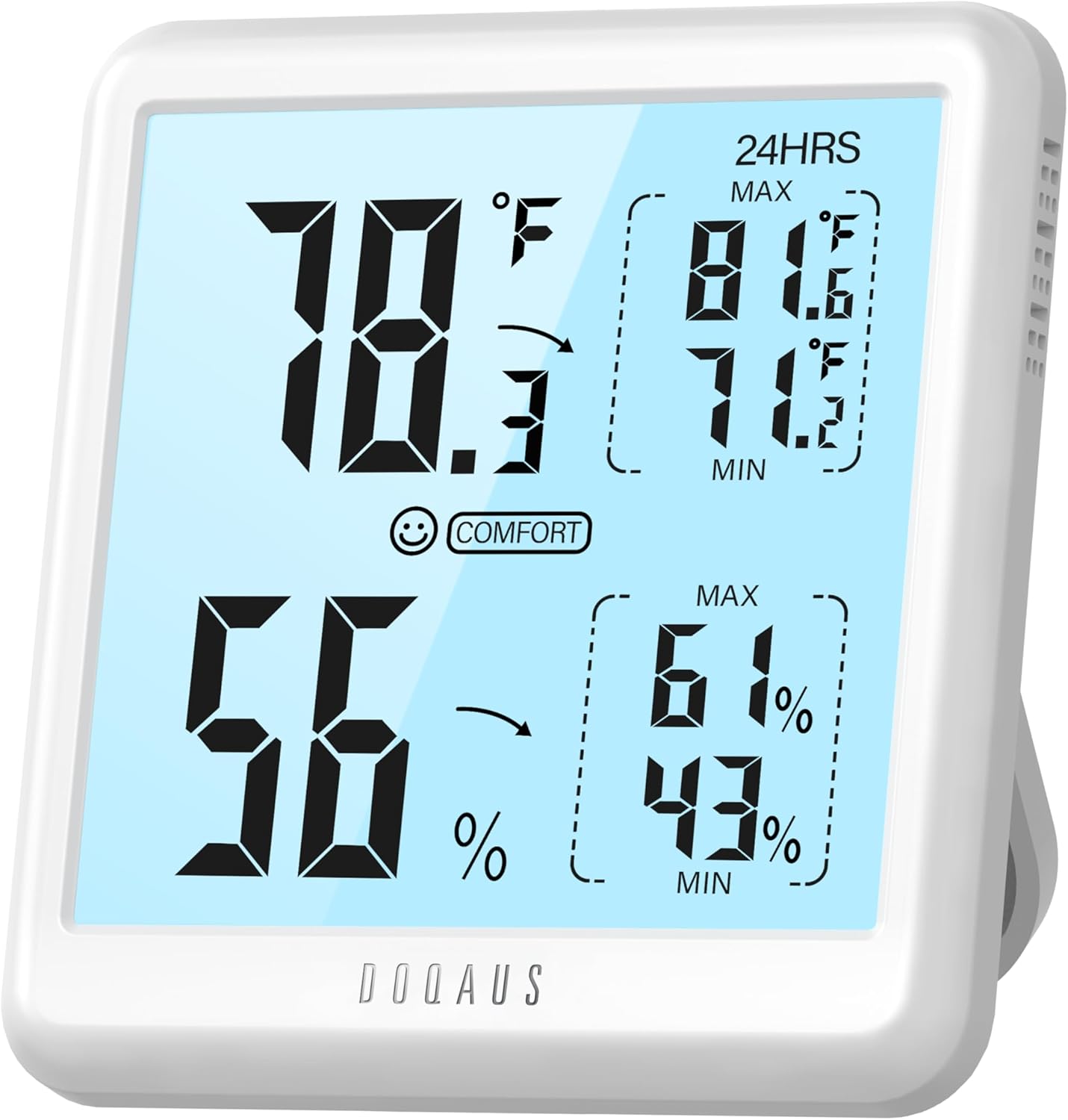 DOQAUS Digital Hygrometer Indoor Thermometer for House, Room Thermometer with 3s Fast Refresh & Max Min Records, Temperature Monitor Humidity Meter with Backlight, White