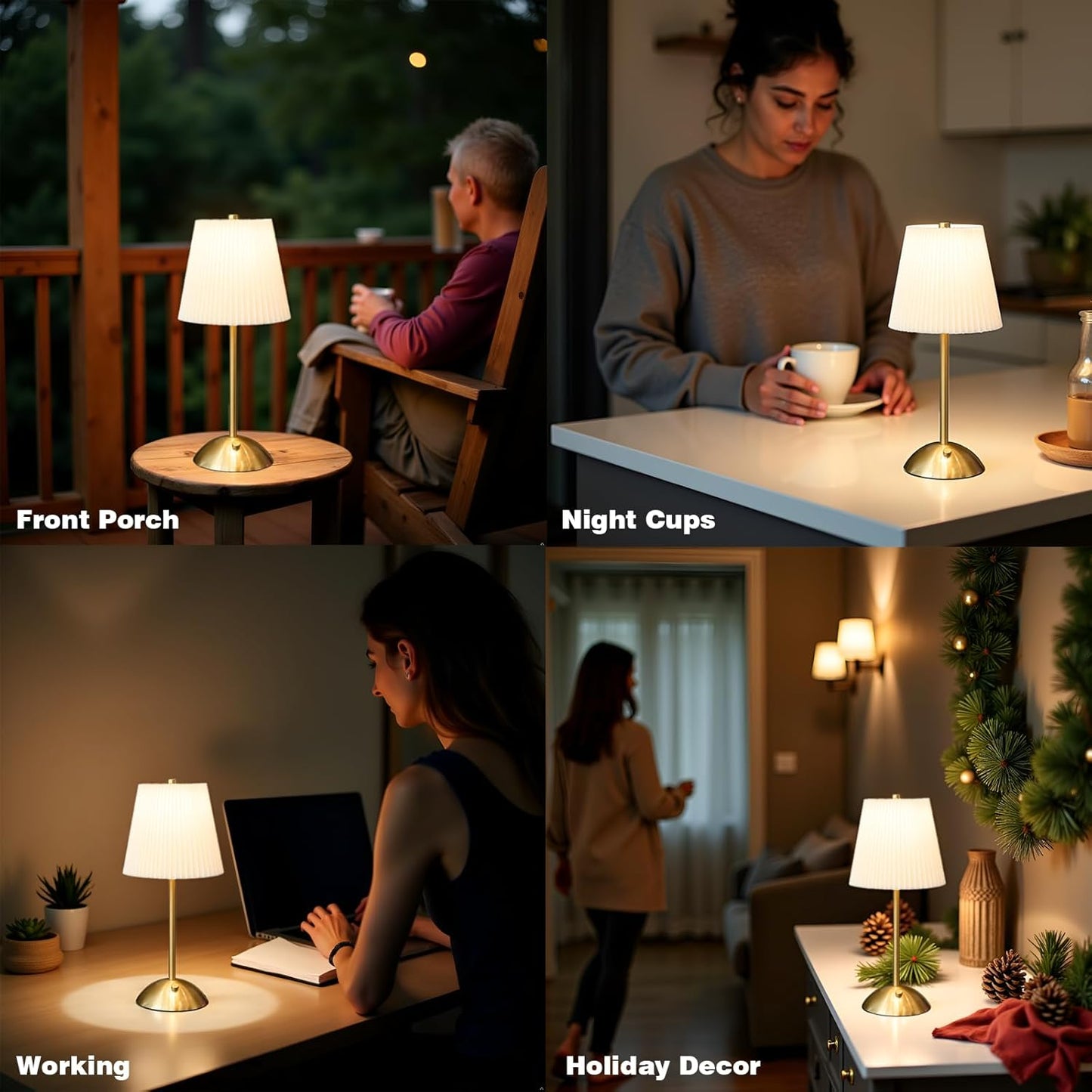 2-Pack Cordless Rechargeable Table Lamp 3-Color Dimmable Touch Control, 3000mAh Battery Operated Portable Light Beige Fabric Shade for Bedroom, Living Room, Office, Nursery, Bathroom