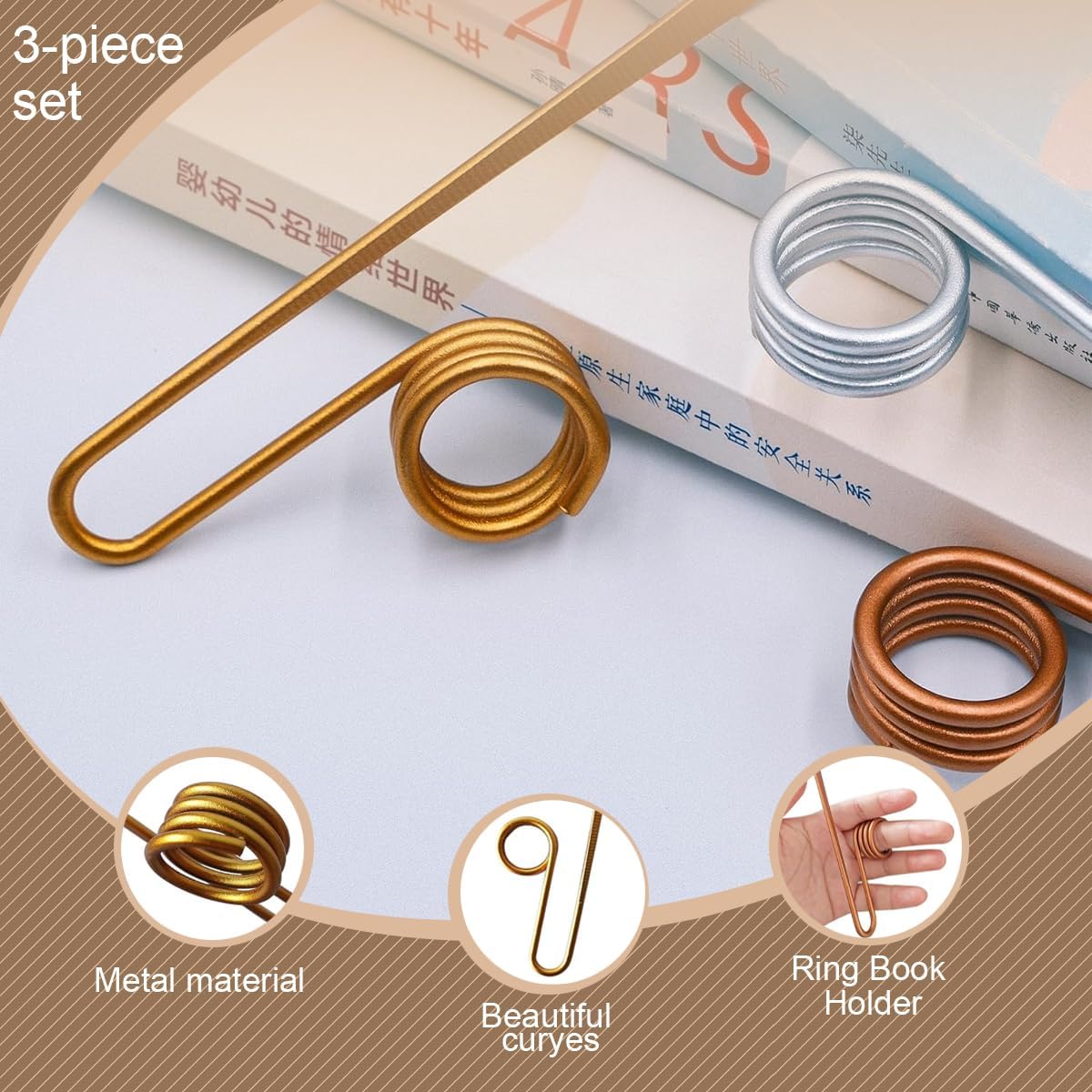 3pcs Book Holder Ring Metal Thumb Page Holder Lightweight Book Opener for Comfortable Reading Gifts for Book Lovers