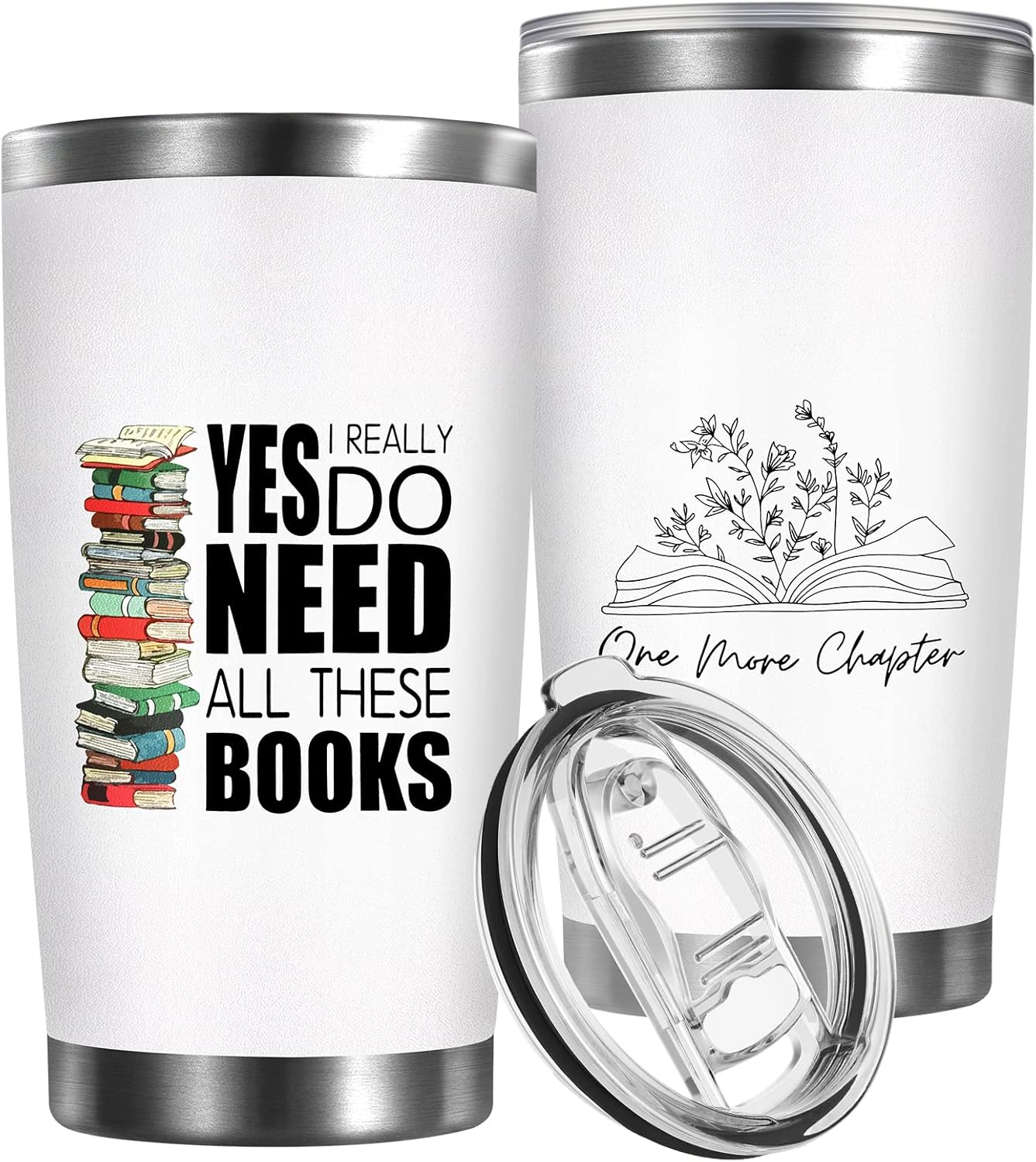 Petitian Book Lovers Gifts Tumbler: Yes I Really Do Need All These Books Nerd Gifts 20 oz Stainless Steel Coffee Mug for Women, Librarian, Bookworm, Bookaholic