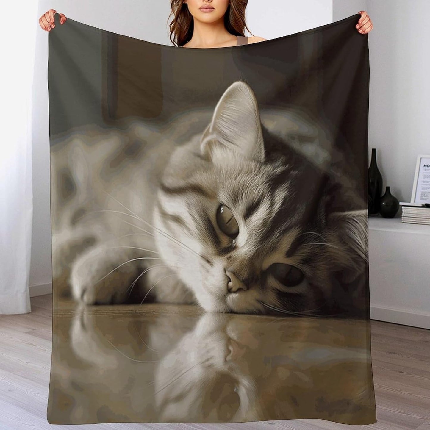 Sleeping Cat Blanket Super Soft Lightweight Throw Blanket Cute Cozy Warm Bed Blanket Decorative Fuzzy Blanket All-Season Home Decor Gift for Sofa Couch Living Room 50"*60"（130 * 150cm）