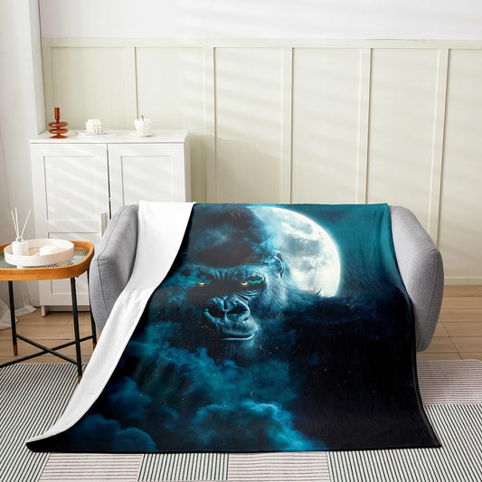 Erosebridal Black Gorilla Blanket Twin 60X80 3D Monkey Throw Blanket for Kids Boys Teens Adults Spooky Black Fog Fleece Blanket Room Home Decor White Moon Fuzzy Blanket for Sofa Bed Couch
