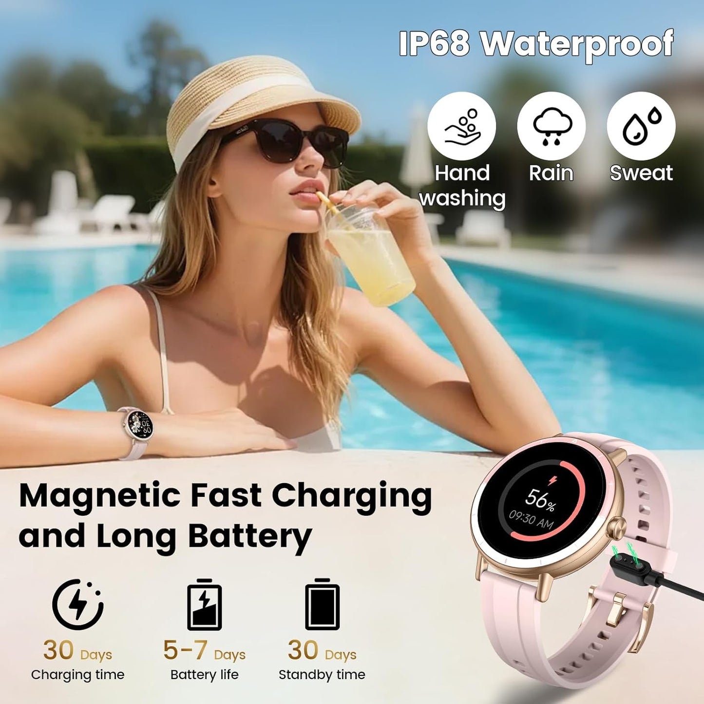 Smart Watches for Women, 1.27" HD Fitness Tracker with Bluetooth Calls(Answer&Make) IP68 Waterproof Smartwatch Compatible IOS/Android, 100+ Sport Modes Watch with Heart Rate/Sleep Monitor Pedometer