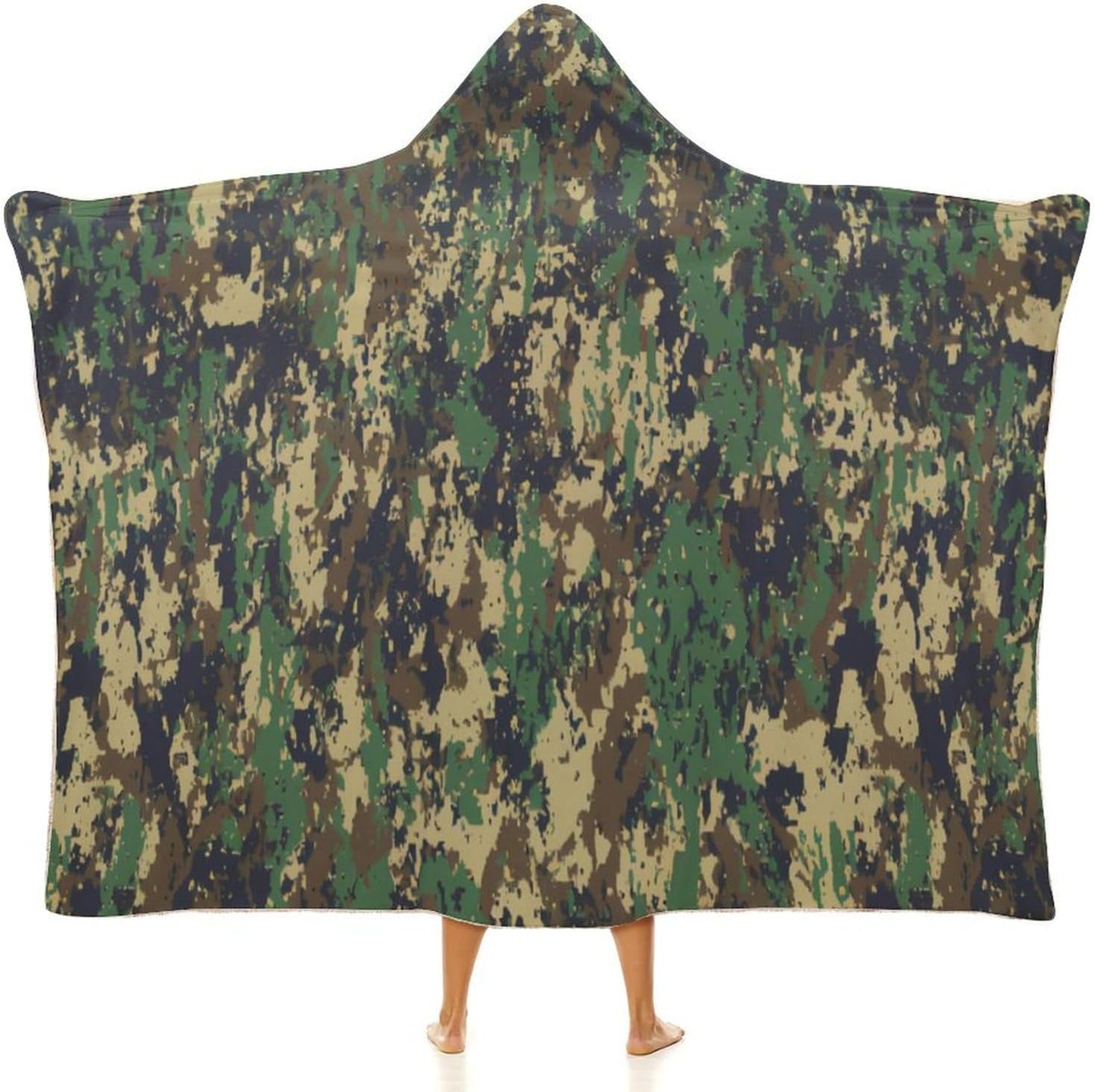 Camouflage Hooded Blankets Soft Warm Fuzzy Plush Camo Wearable Blanket Fashion Decorative Flannel Fleece Blanket for Adult Kids-C1-60x80