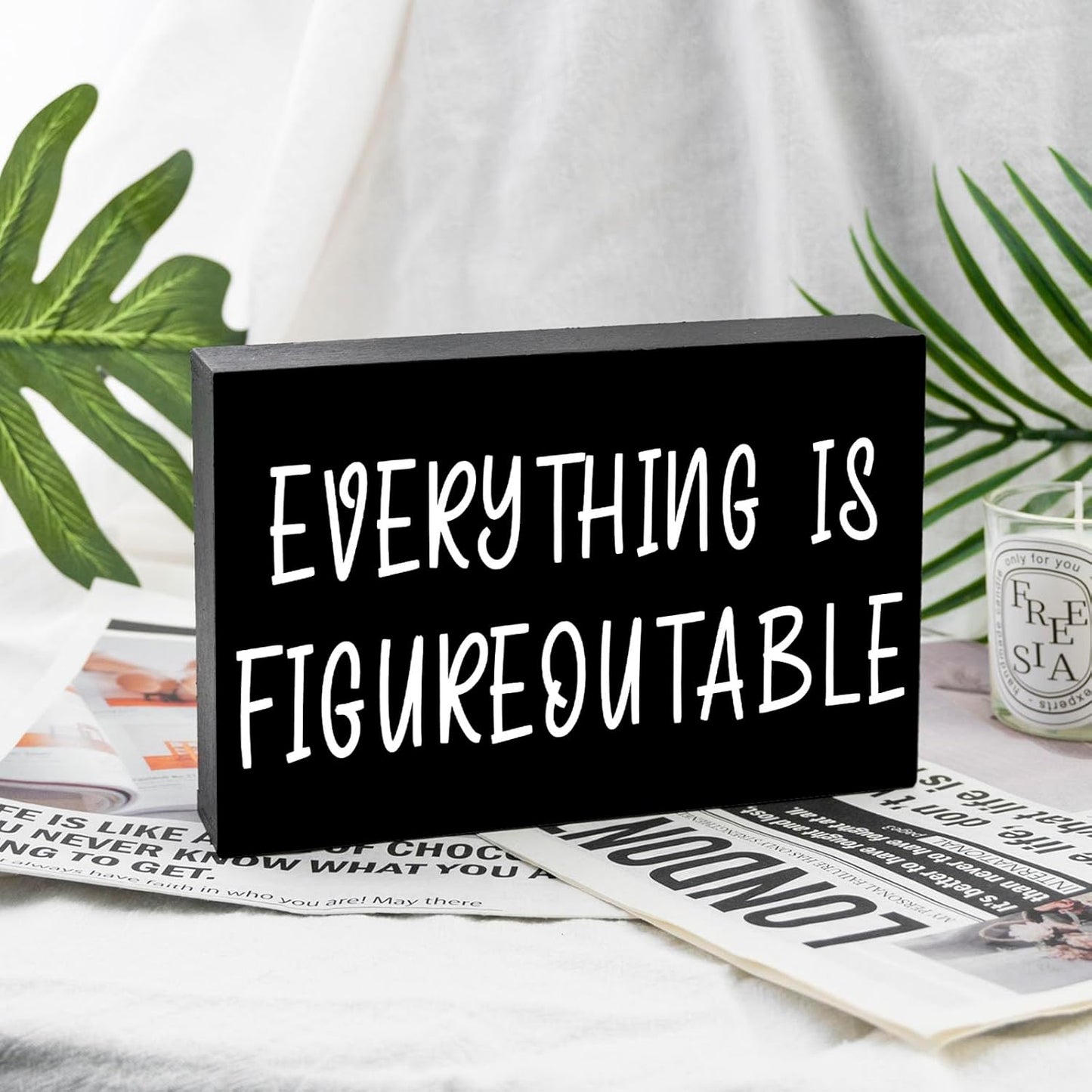 Everything Is Figureoutable Office Decorations For Work Cubicle Decor Funny Office Inspirational Gifts For Women Men Wooden Decoration Plaque Motivational Desk Decor