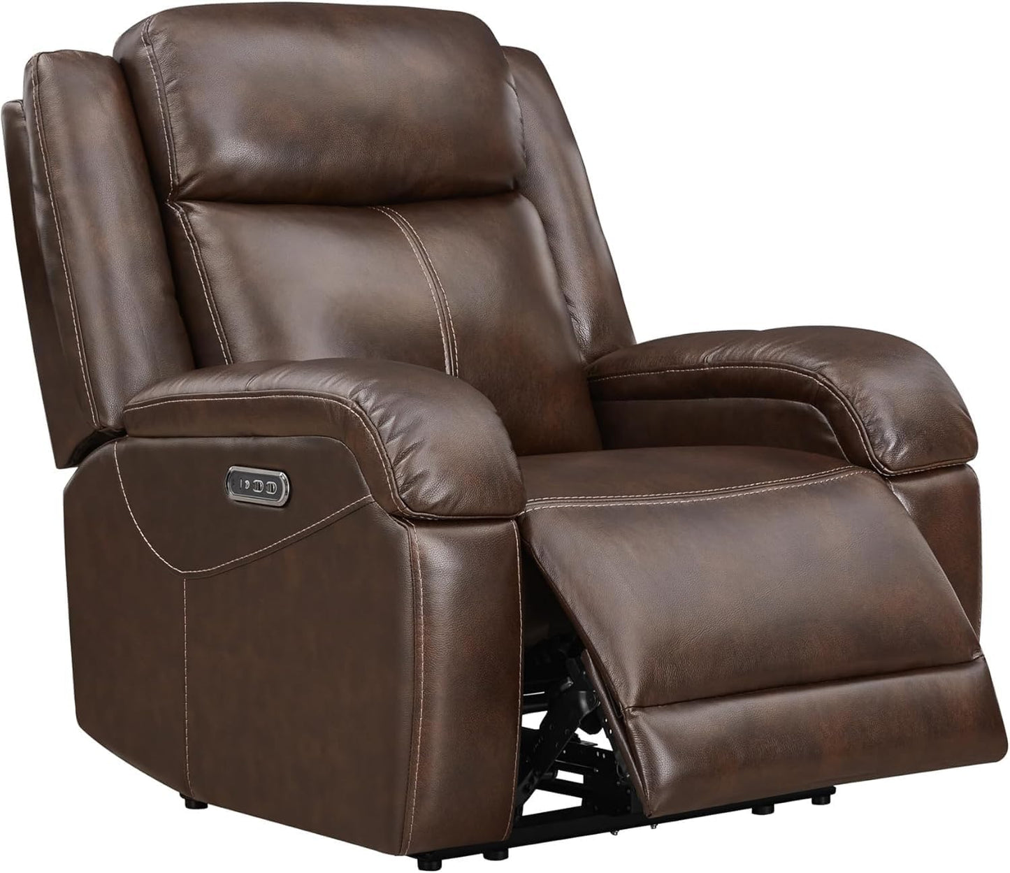 Modern Leather Power Recliner Chair, Breathable Leather with Power Headrest & Charging Ports, Adjustable Electric Recliner Sofa, Brown Comfortable Seating for Living Room